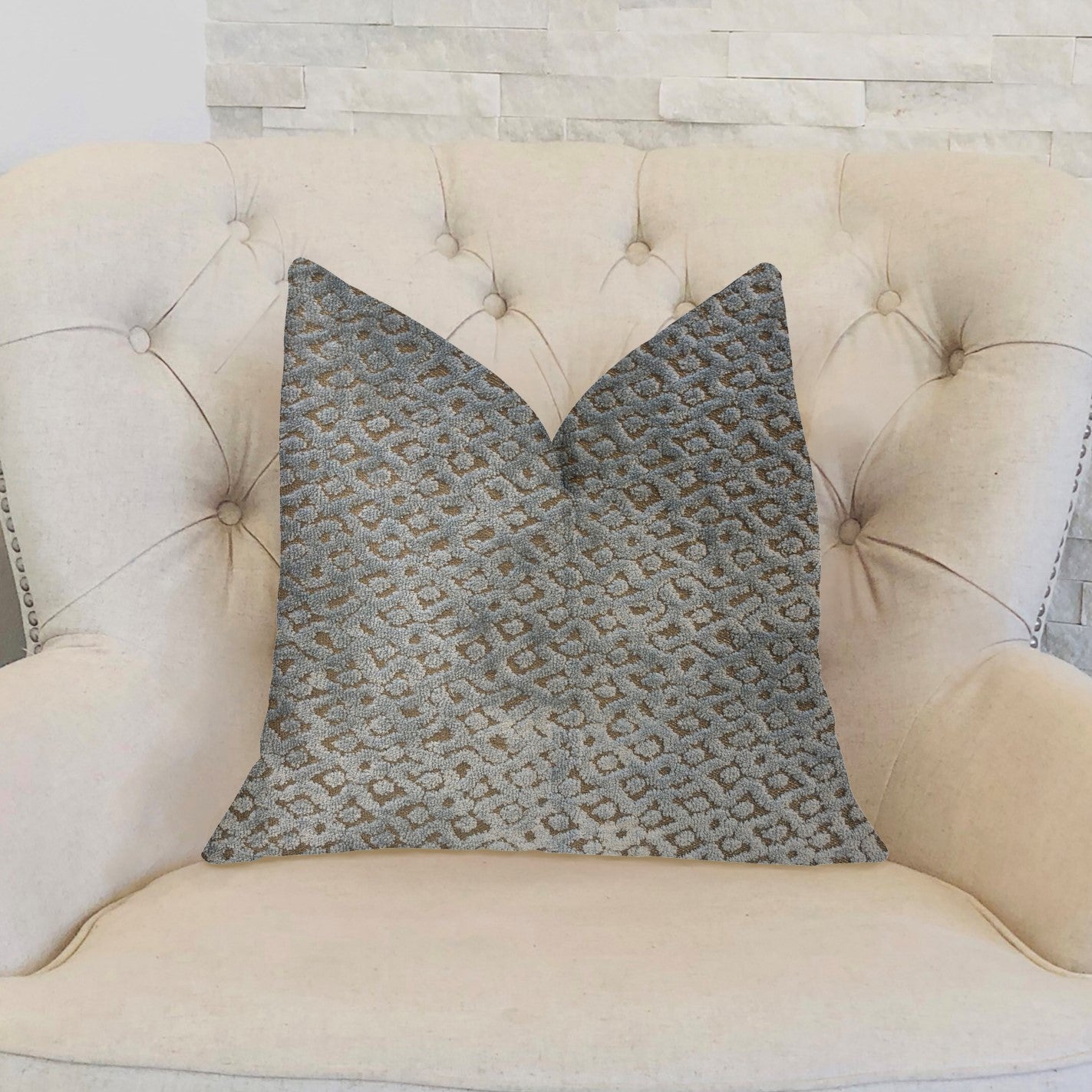 Metropolis Silver and Taupe Luxury Throw Pillow-1