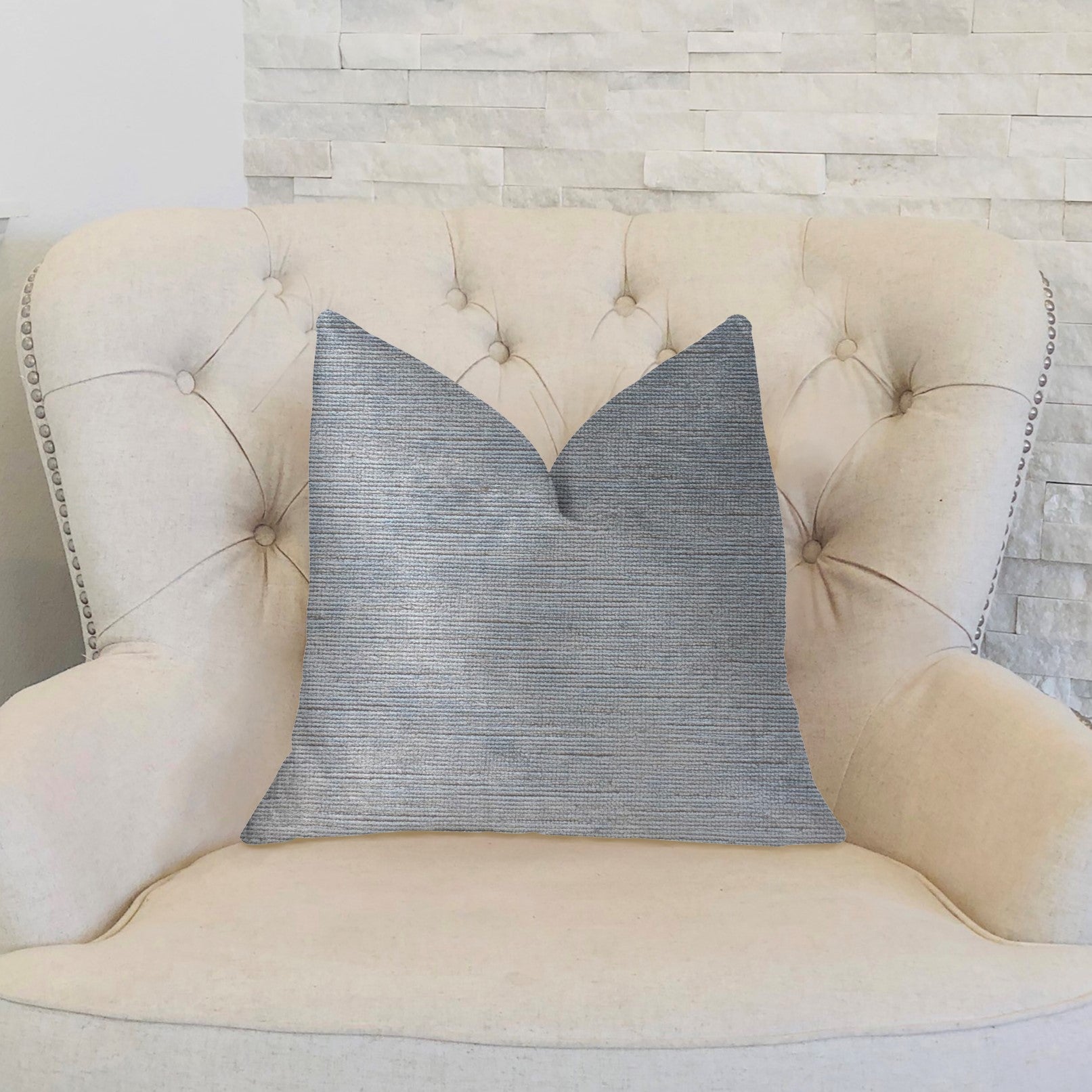 Icy Sky Blue and Silver Luxury Throw Pillow-1