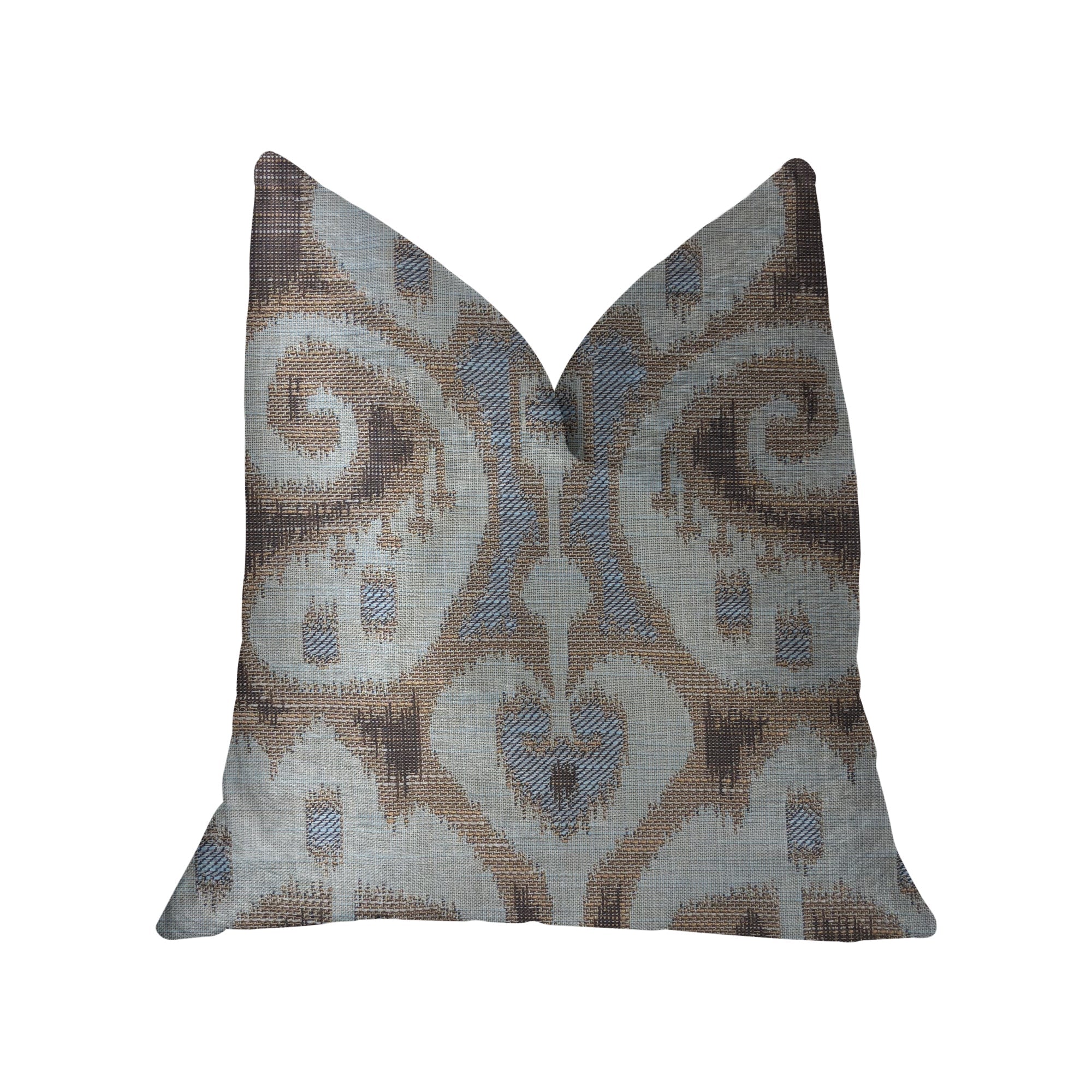 Paragon Brown, Blue and Beige Luxury Throw Pillow-0