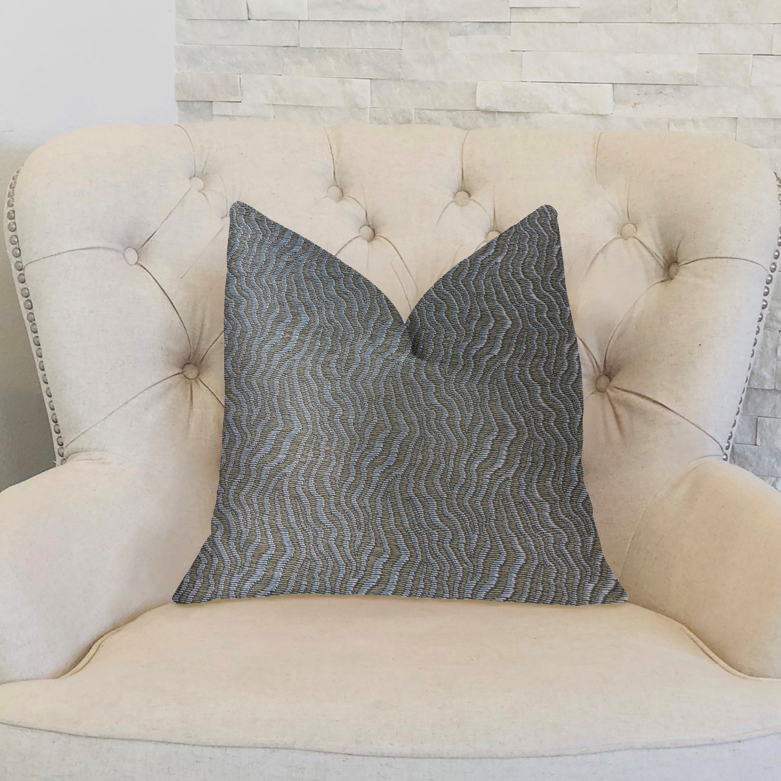 Dusky Veined  Silver and Taupe Luxury Throw Pillow-1