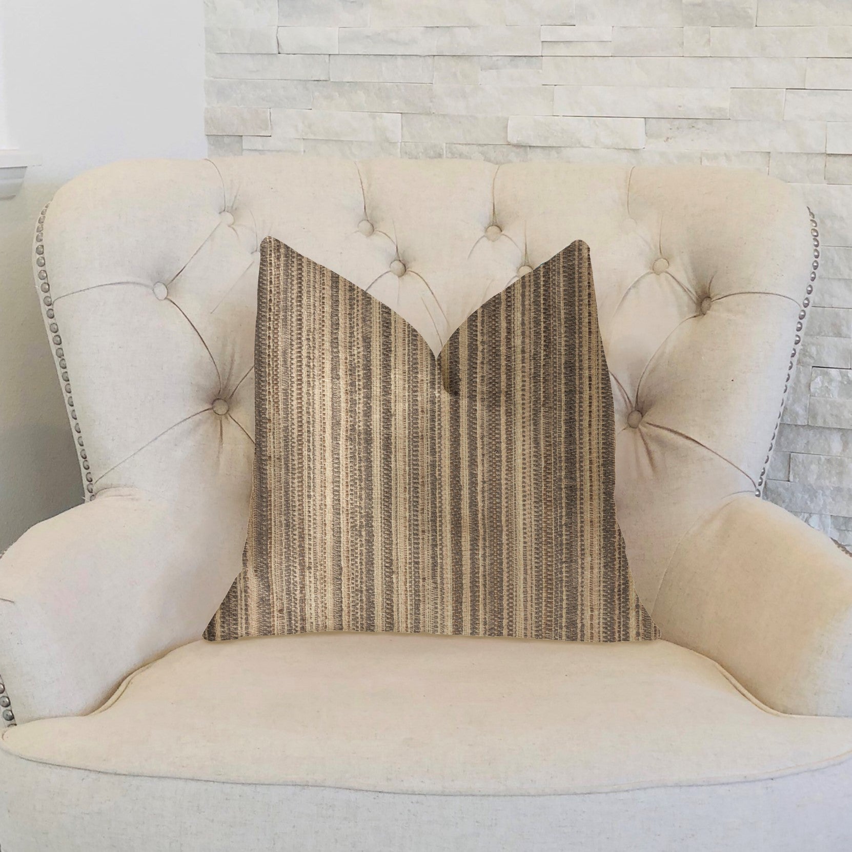 New Hampton Ivory and Beige Luxury Throw Pillow-1