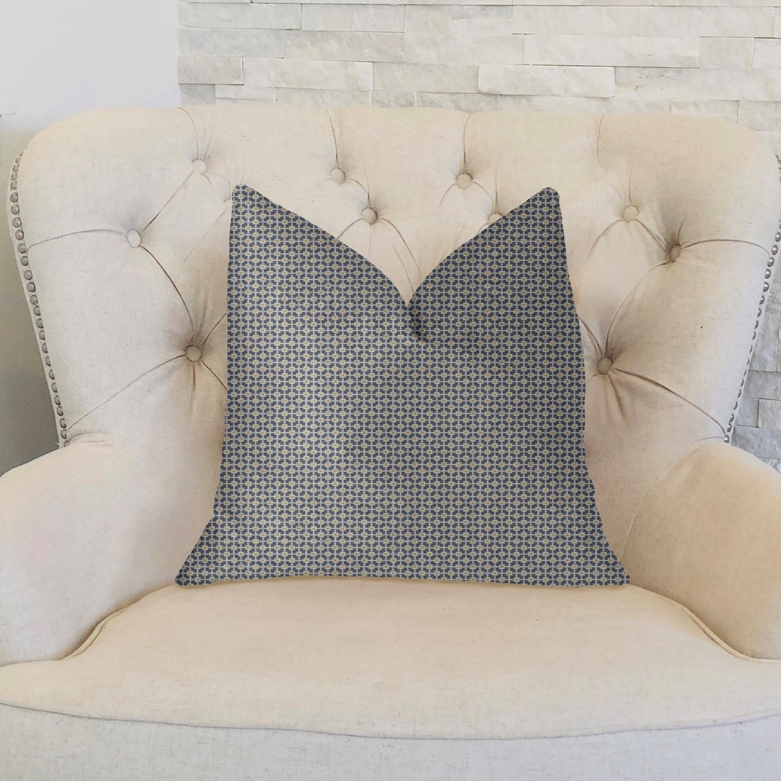 Mosaic Gray and Beige and Gold Luxury Throw Pillow-1