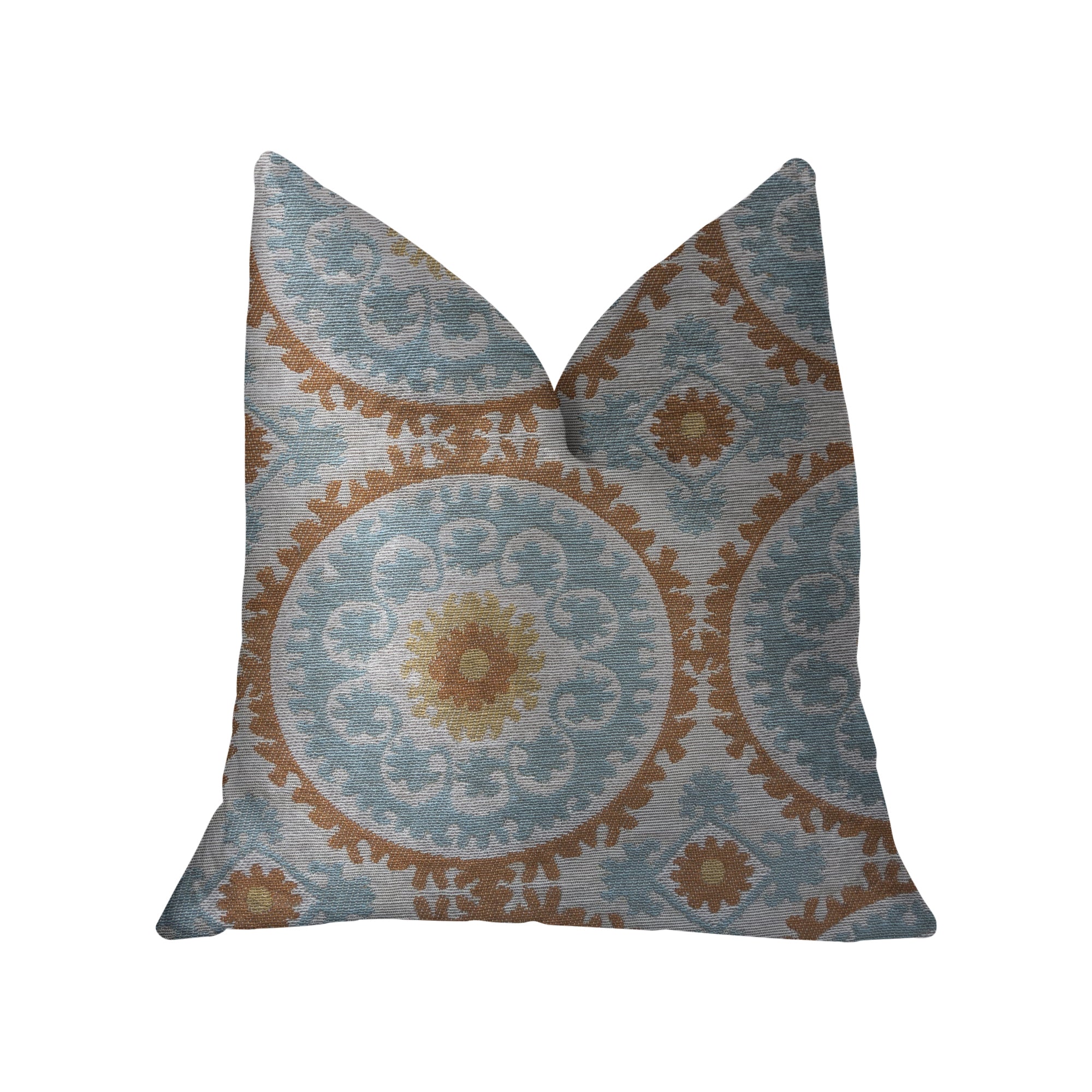 Sunset Cottage Orange, Blue and Ivory Luxury Throw Pillow-0