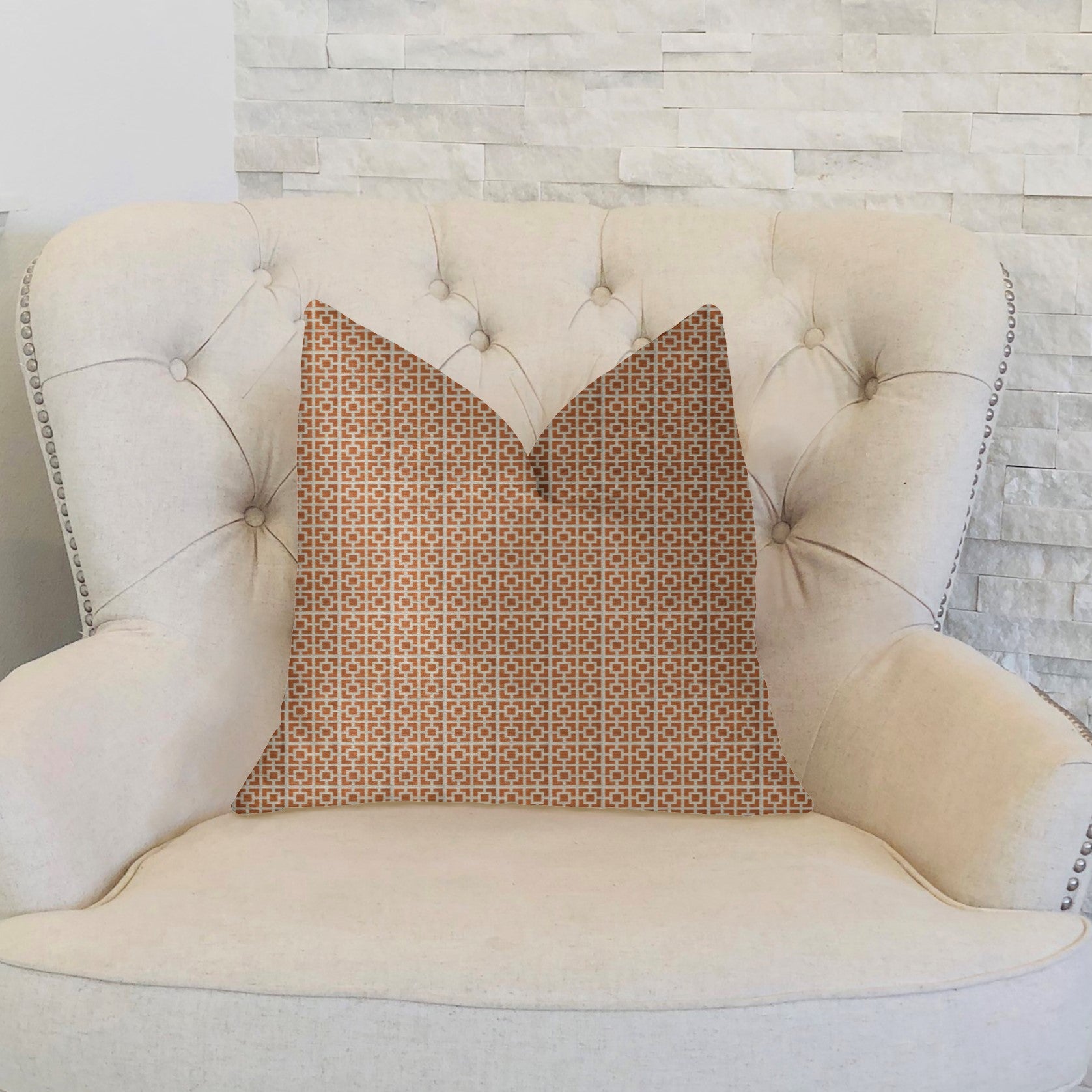 Uptown Orange and Ivory Luxury Throw Pillow-1