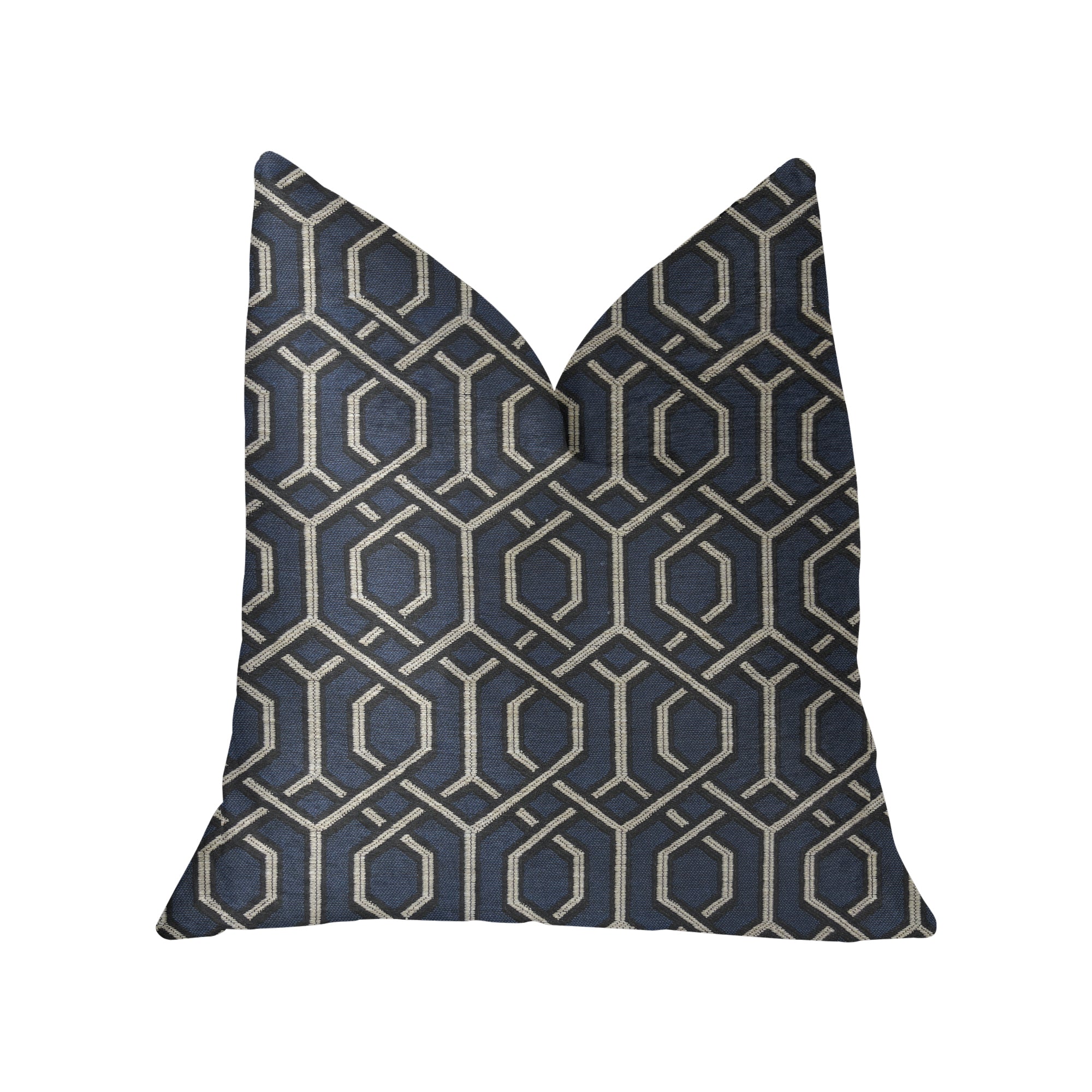 Midnight Padlock Blue, Black and Beige Luxury Throw Pillow-0