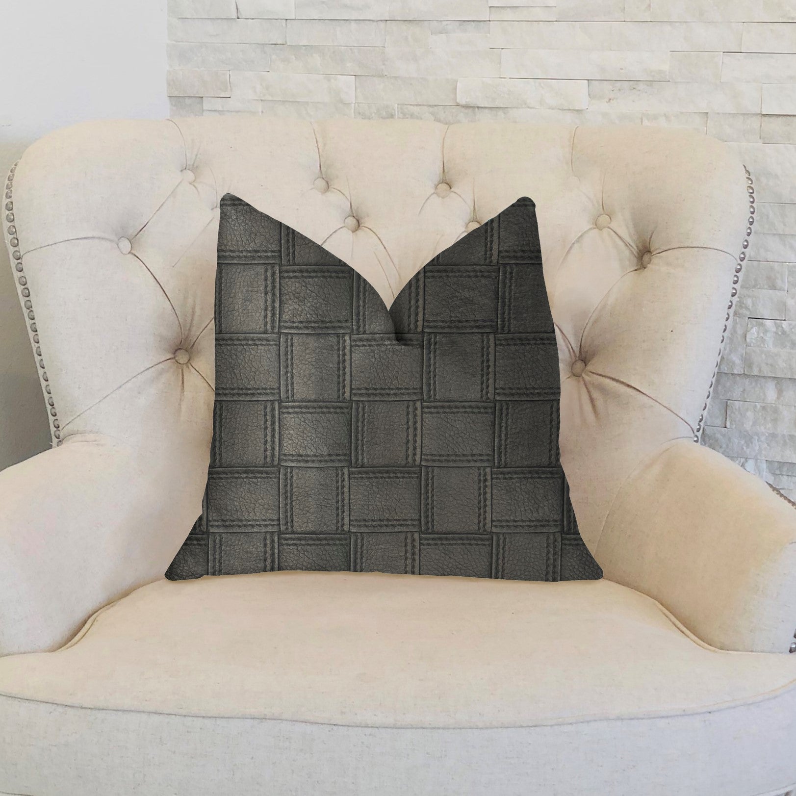 Licorice Black Artificial Leather Luxury Throw Pillow-1