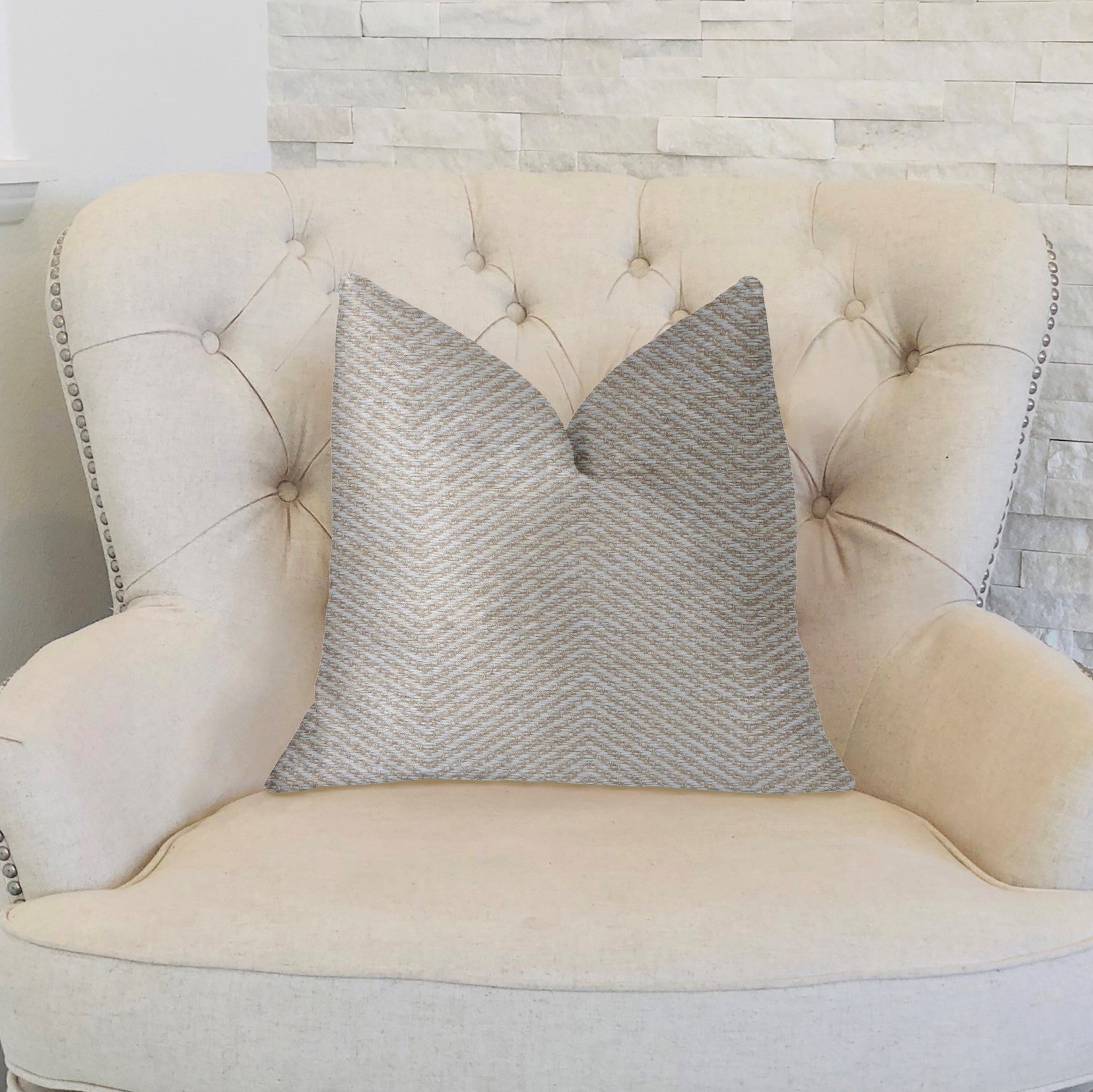 Plainville Beige Luxury Throw Pillow-1