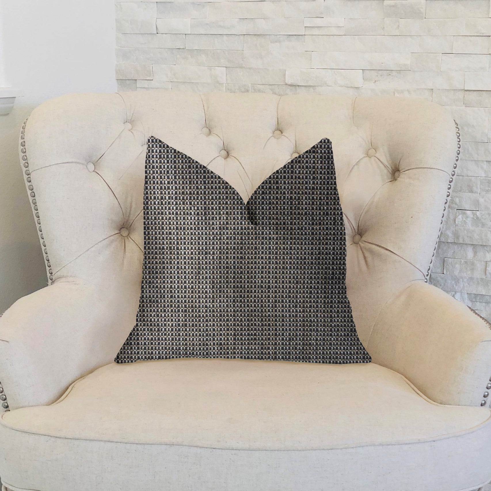 Melbourne Beige and Black Luxury Throw Pillow-1