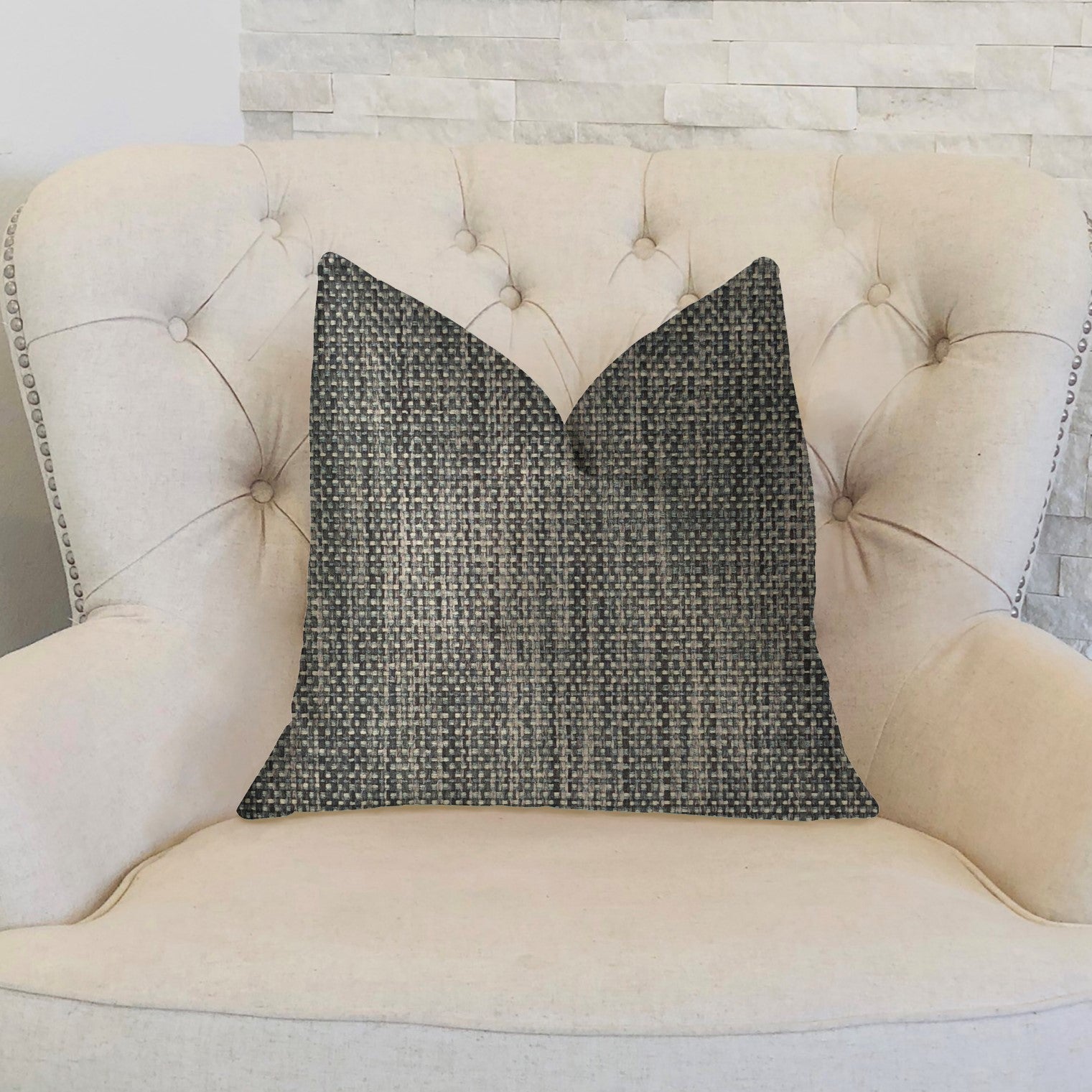 Bluejay Cayne  Blue and Gray Luxury Throw Pillow-1