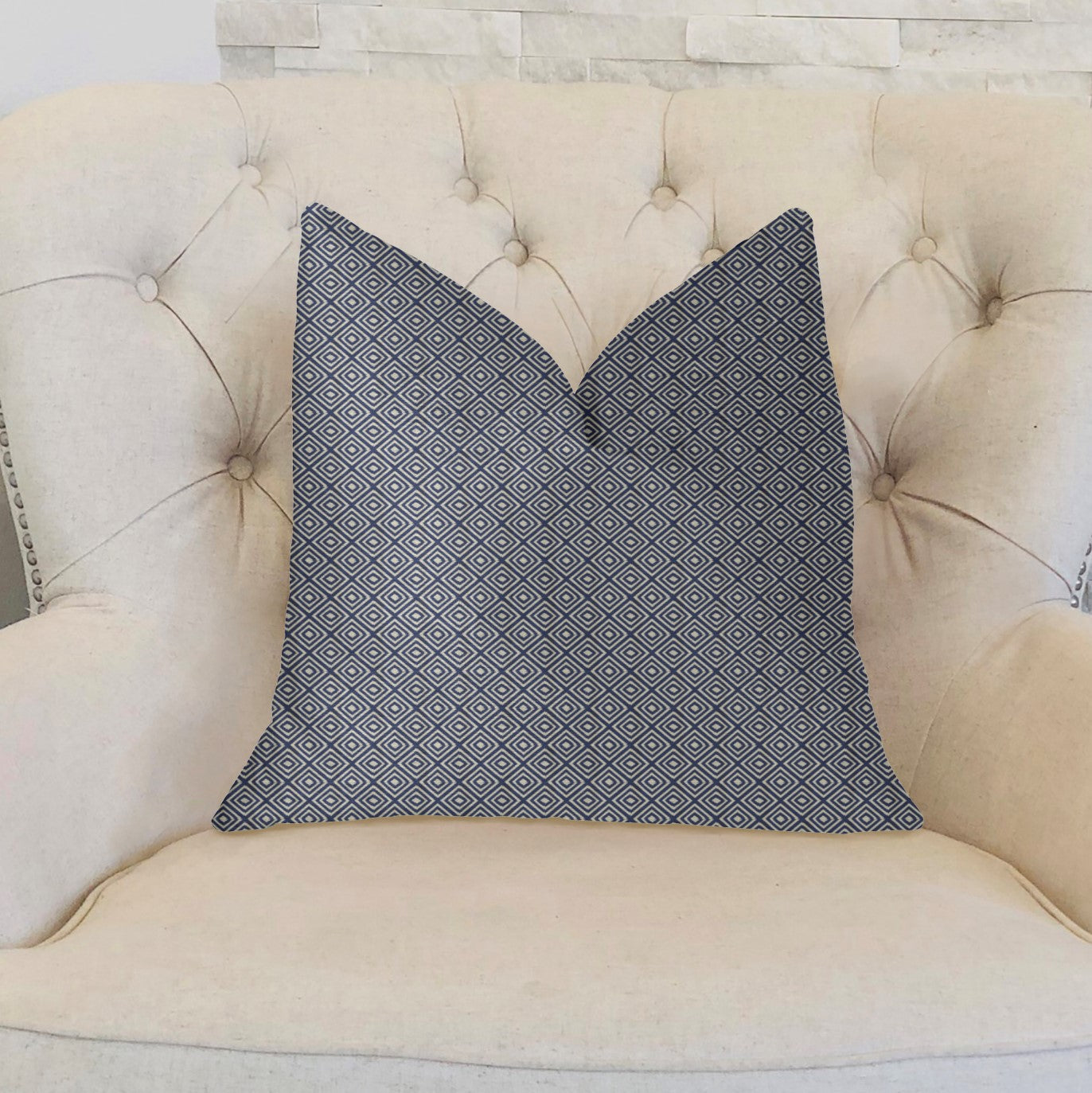 Daydream Blue and Beige Luxury Throw Pillow-1