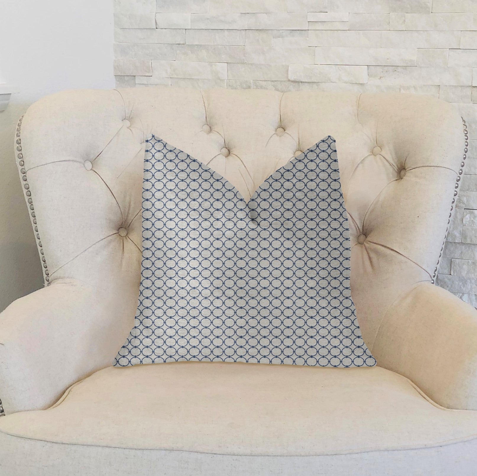 Object Lens Blue and Beige Luxury Throw Pillow-1