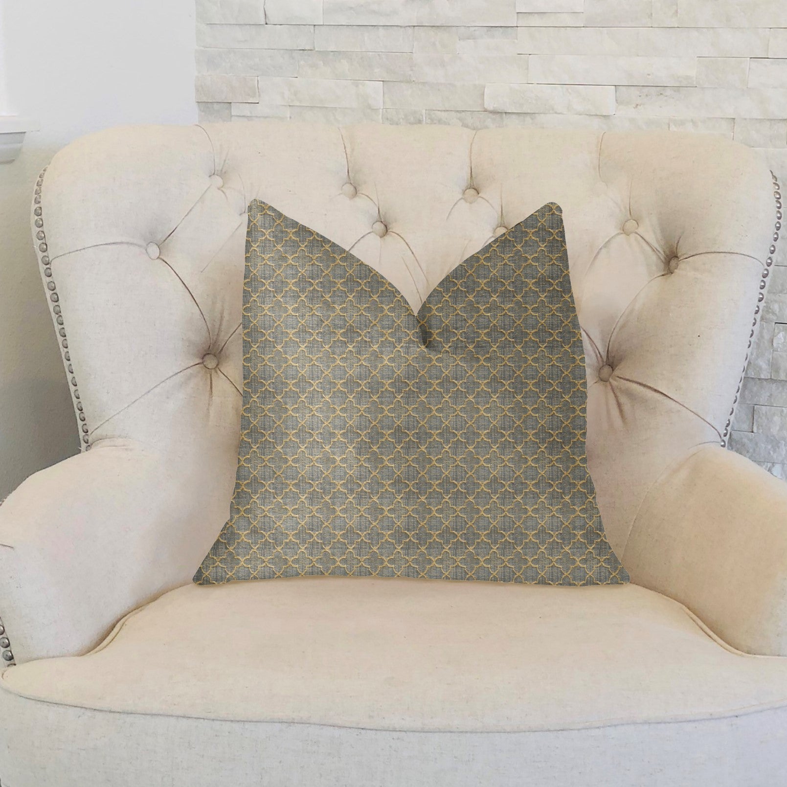 Golden Clove Blue and Beige Luxury Throw Pillow-1