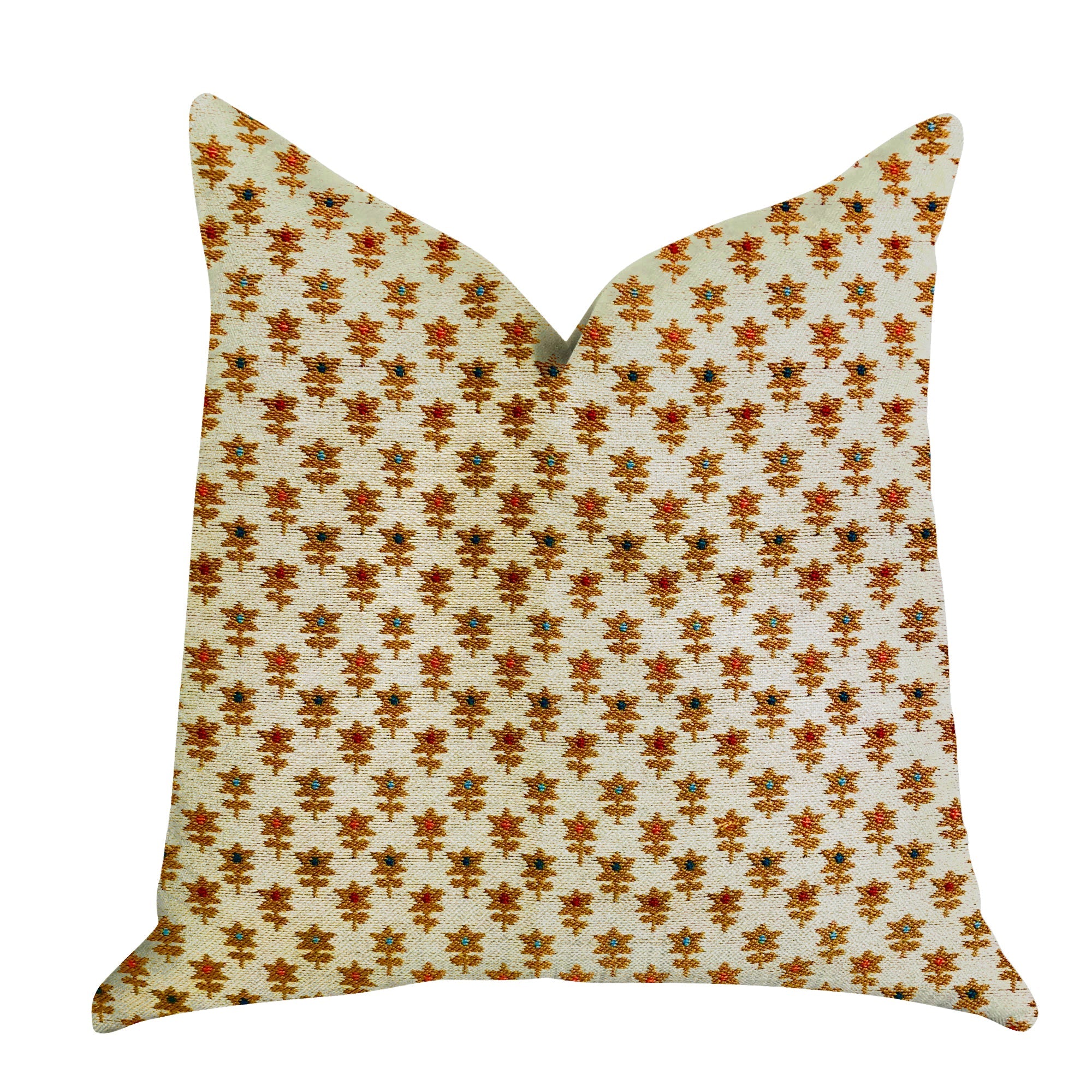 Rosy Posse Orange and Tan Floral Luxury Throw Pillow-0