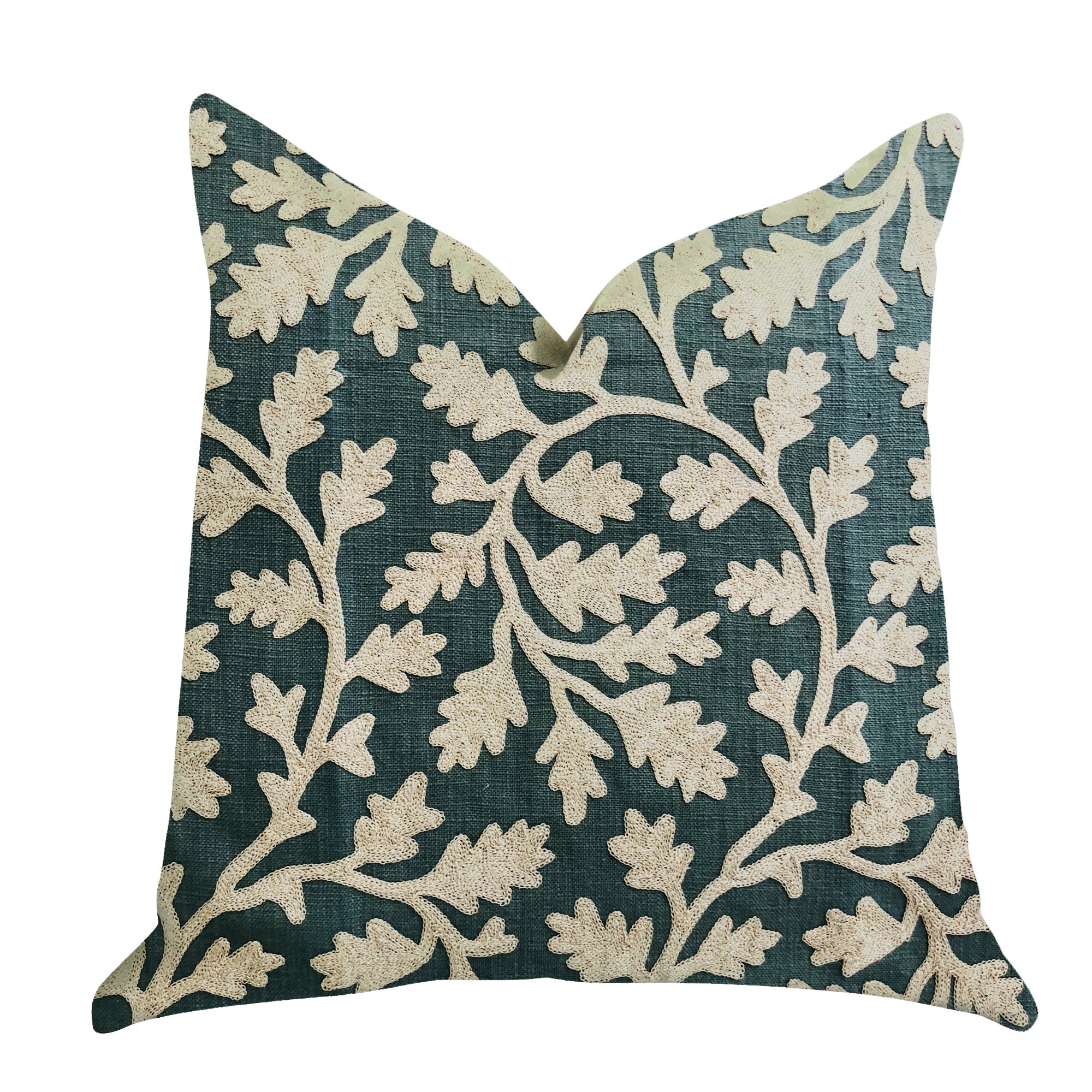 Wild Emerald Figleaf in Green Luxury Throw Pillow-0