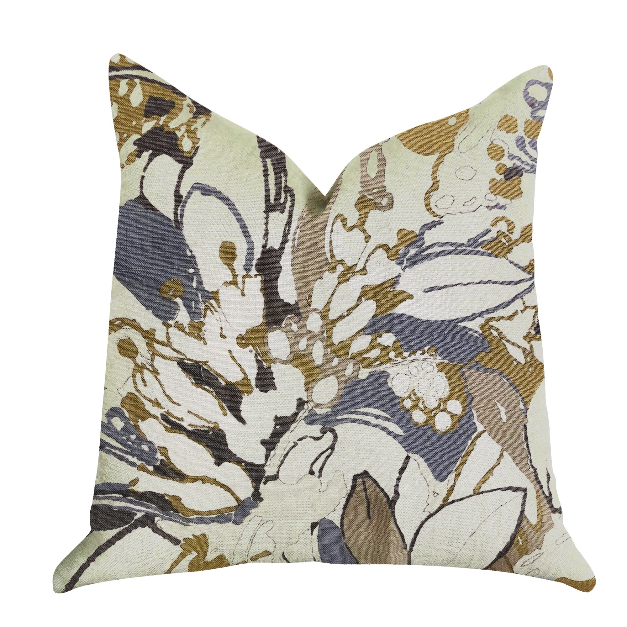 Camellia Floral Blue, Beige Tones Luxury Throw Pillow-0