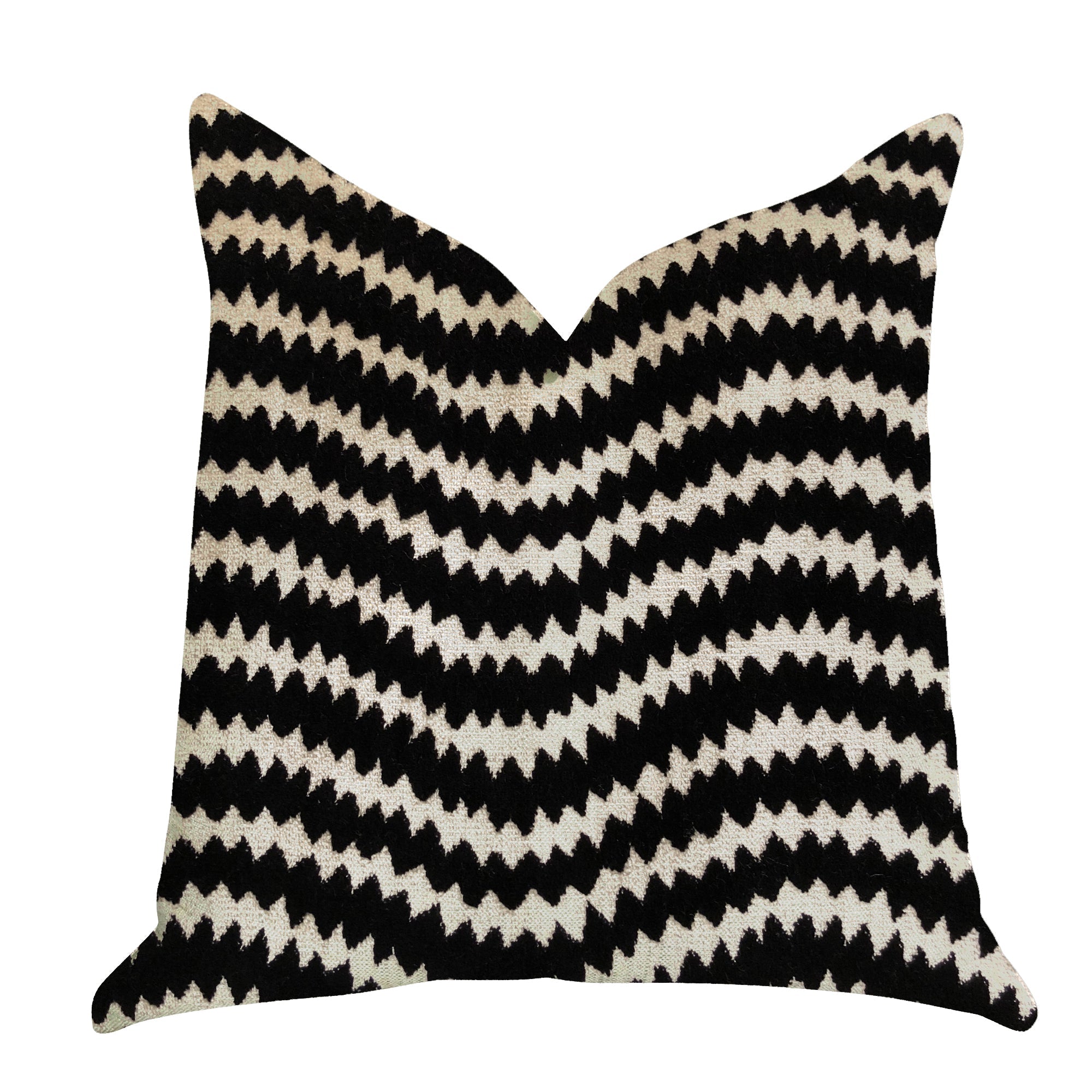 Jagged Fringe Luxury Throw Pillow in Black and Beige-0