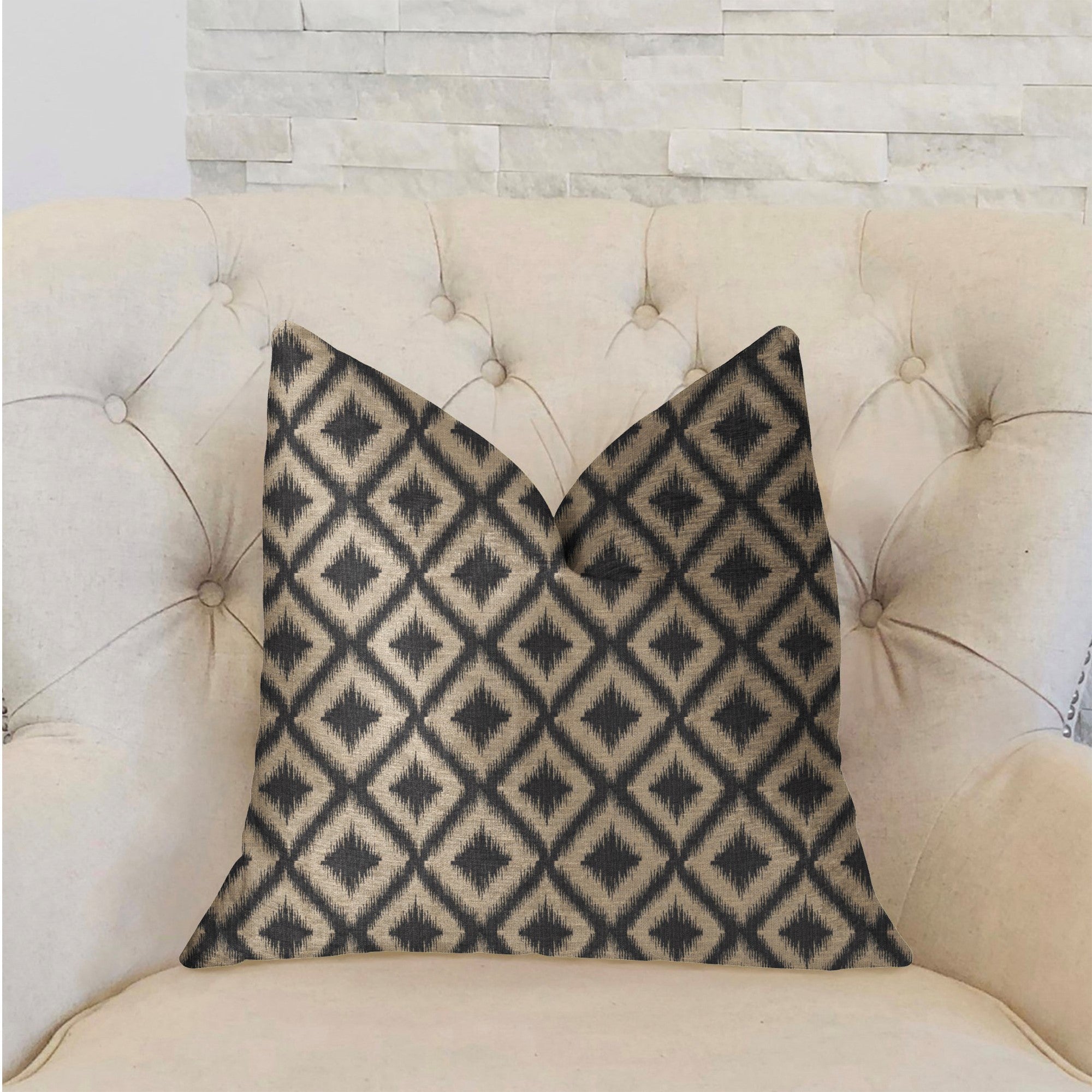 Diamond Embers Gray and Beige Luxury Throw Pillow-1