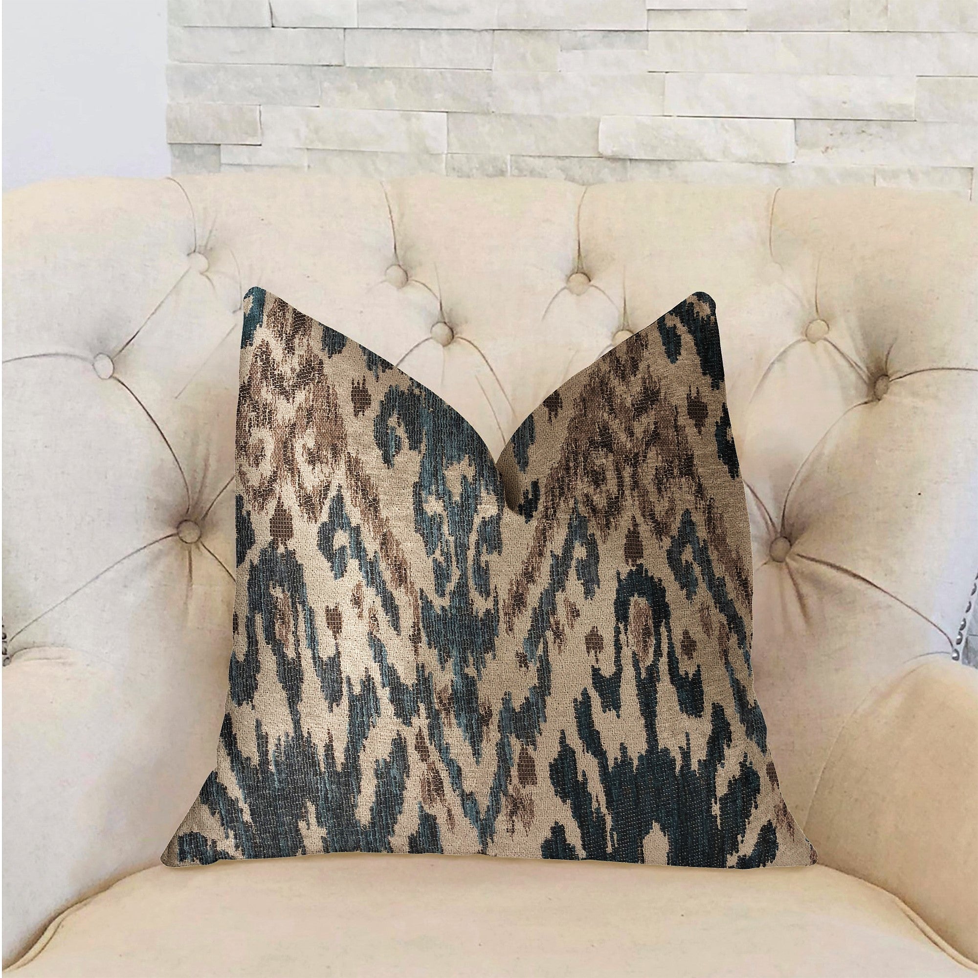 Kaveh Green, Beige and Brown Luxury Throw Pillow-1