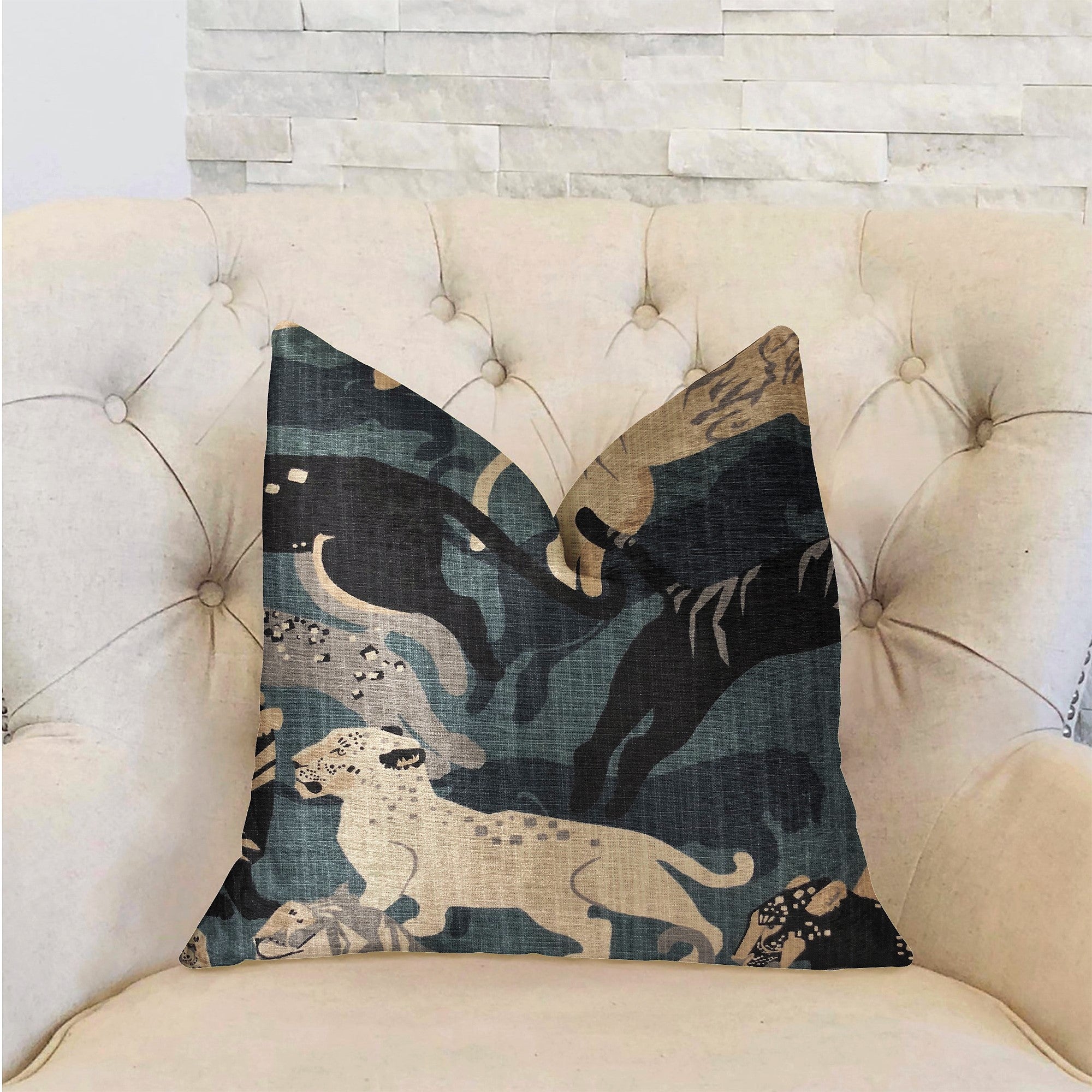 Kimono Tiger Blue and Beige Luxury Throw Pillow-1