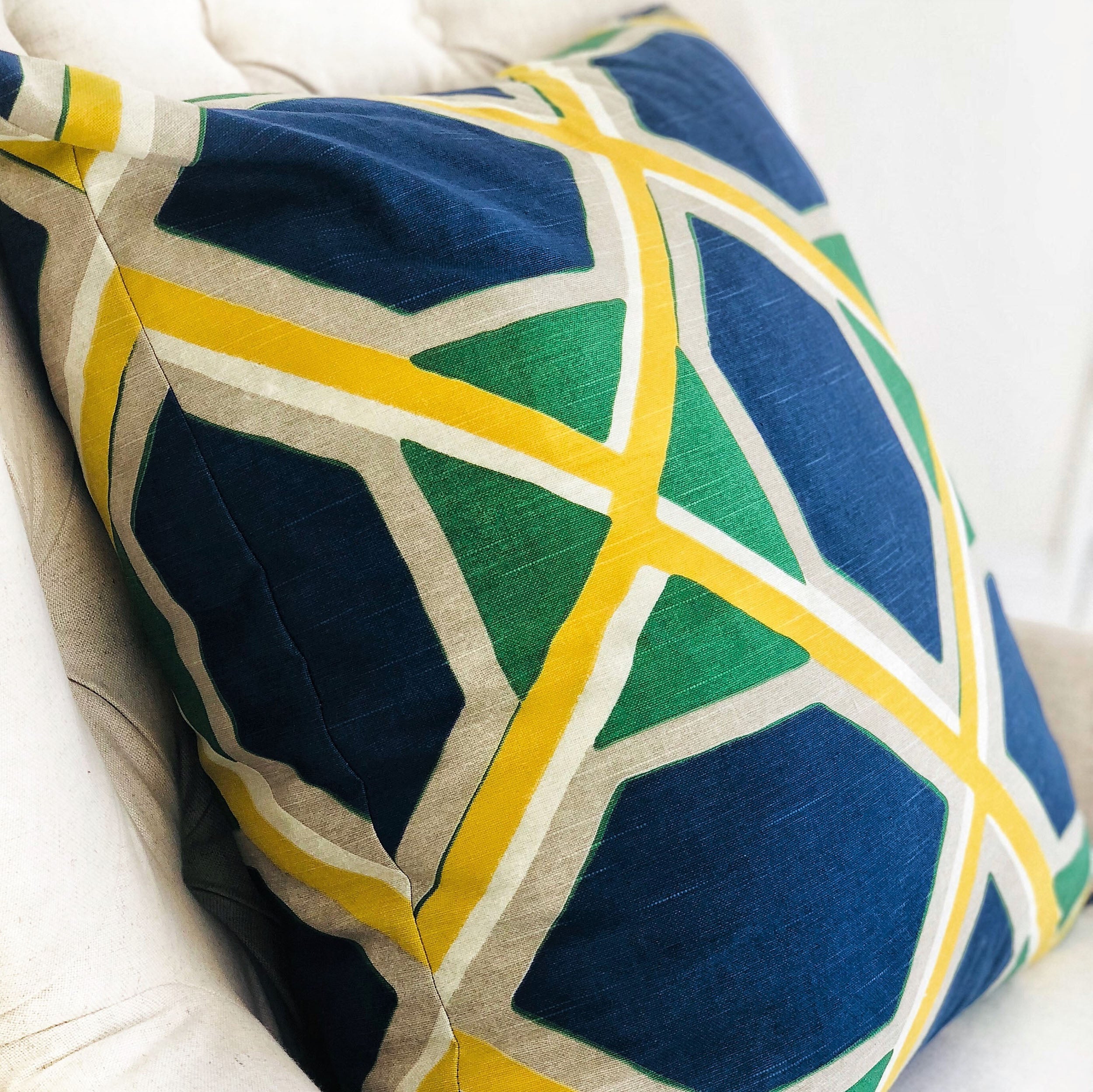 Obliquity Blue, Yellow and Green Luxury Throw Pillow-2