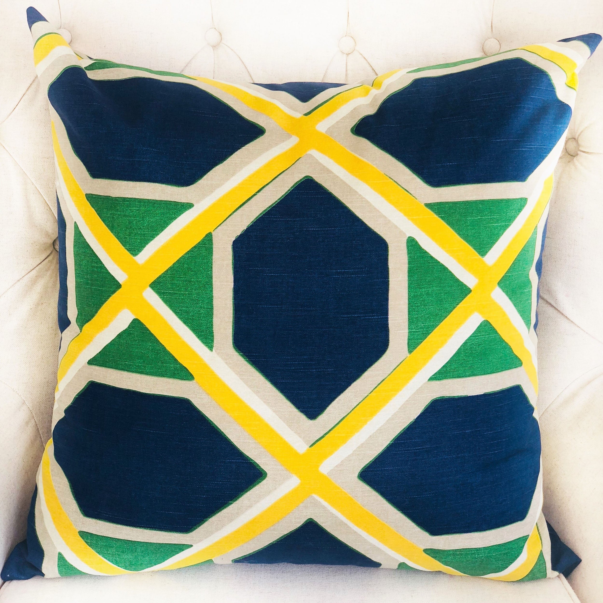 Obliquity Blue, Yellow and Green Luxury Throw Pillow-1