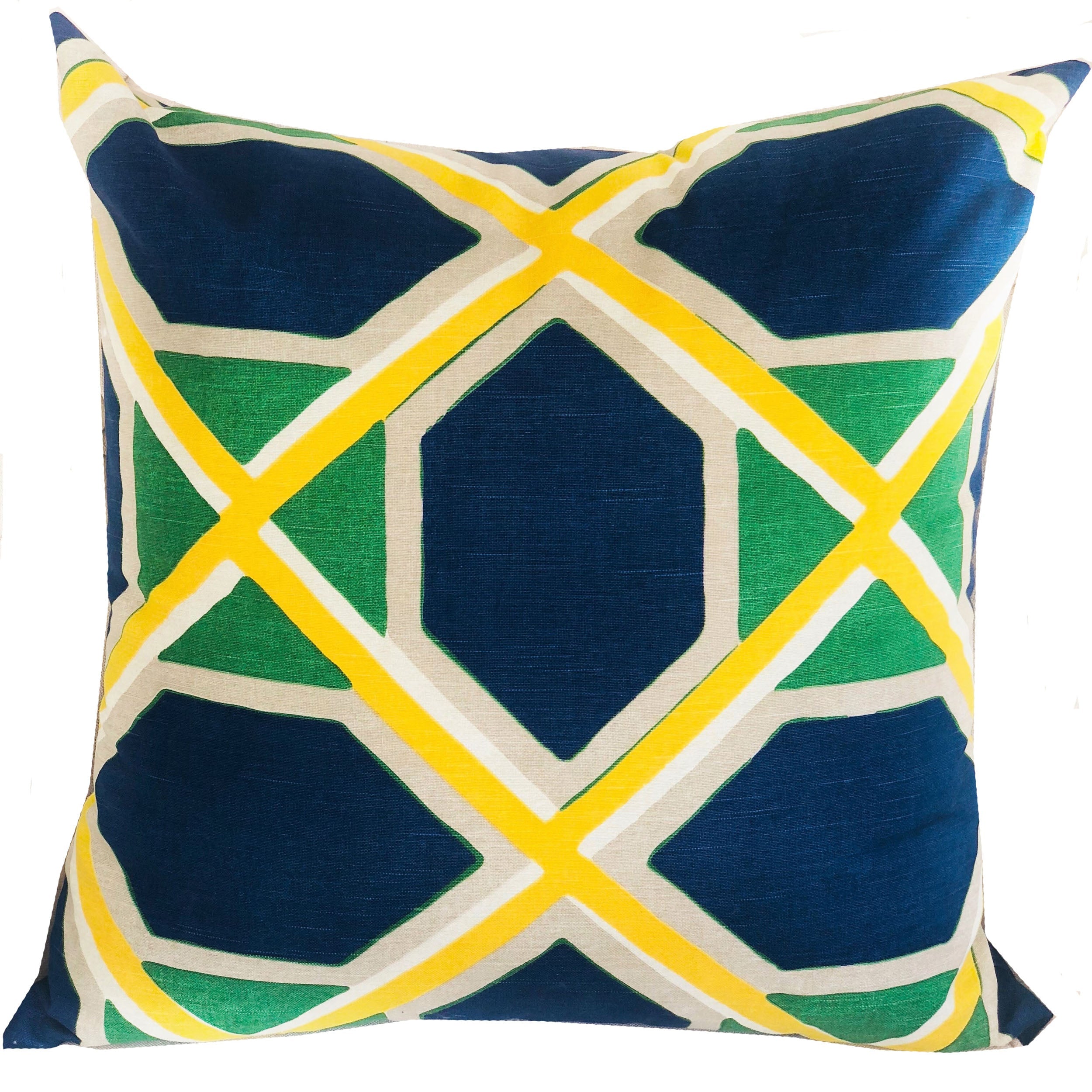 Obliquity Blue, Yellow and Green Luxury Throw Pillow-0