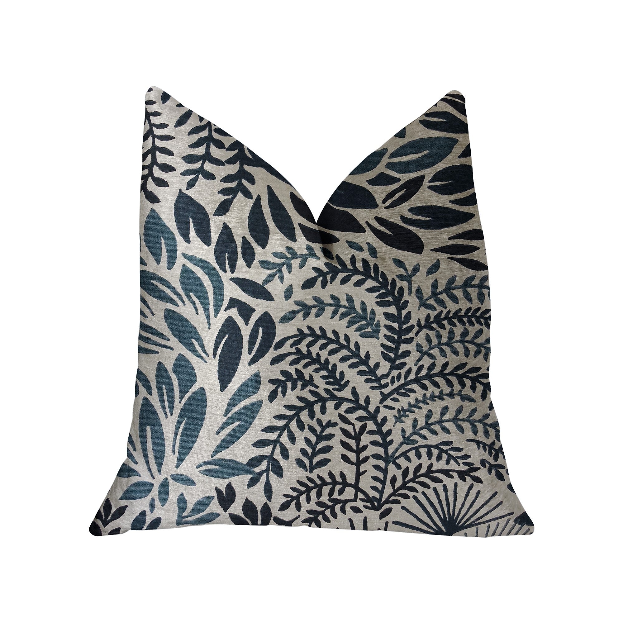 Leaf Snap Blue and Beige Luxury Throw Pillow-0