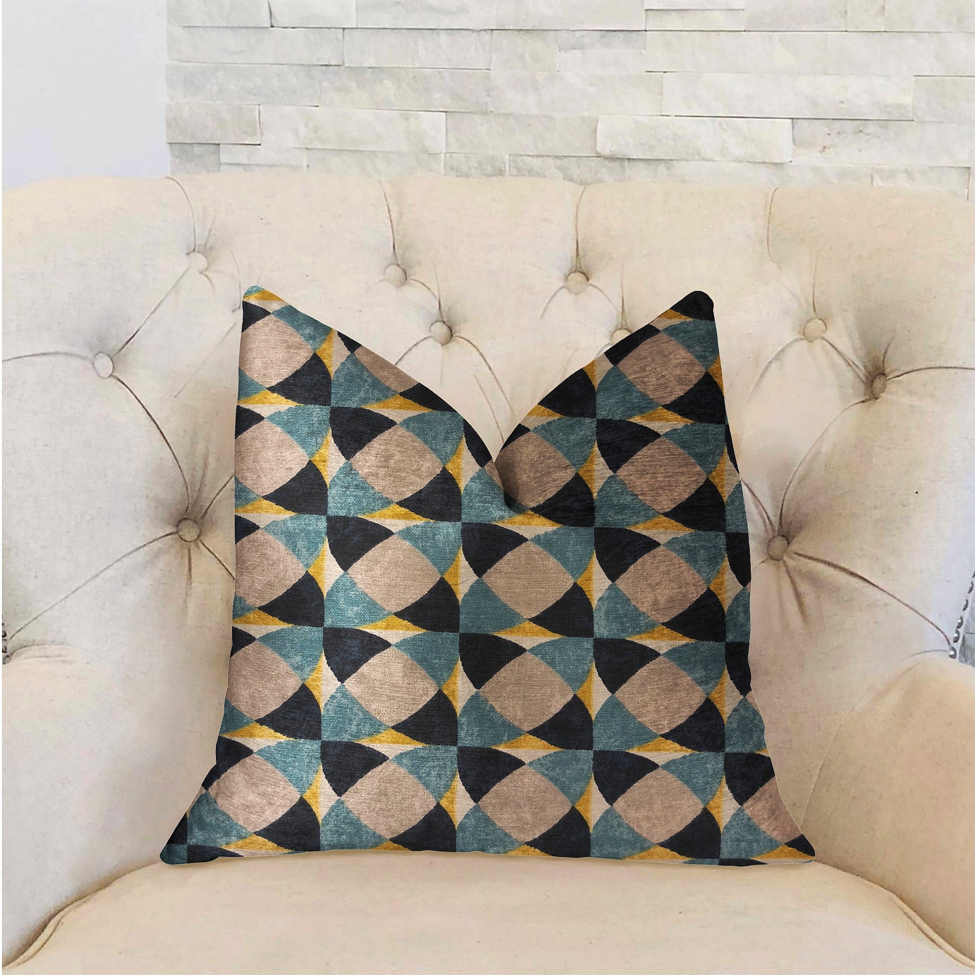 Shape Reflections Blue and Beige Luxury Throw Pillow-1