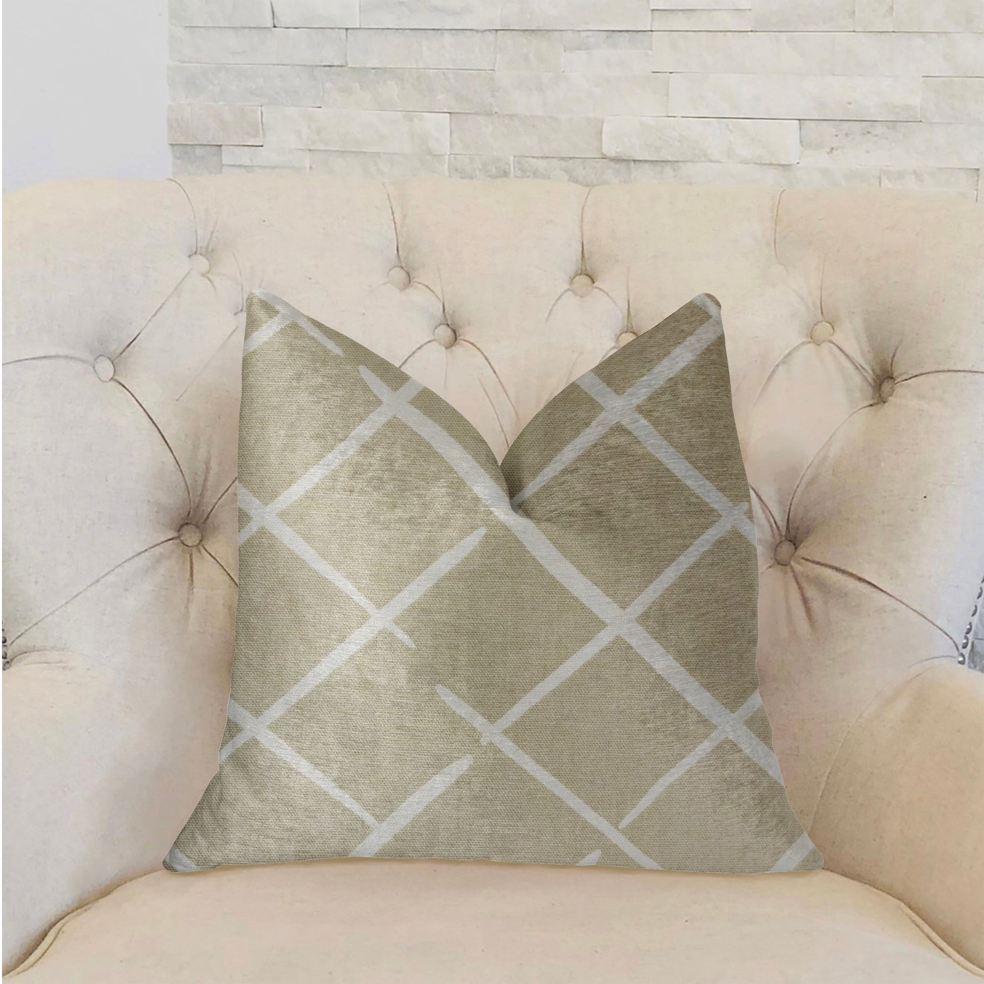 DaVinci Beige and Brown Luxury Throw Pillow-1