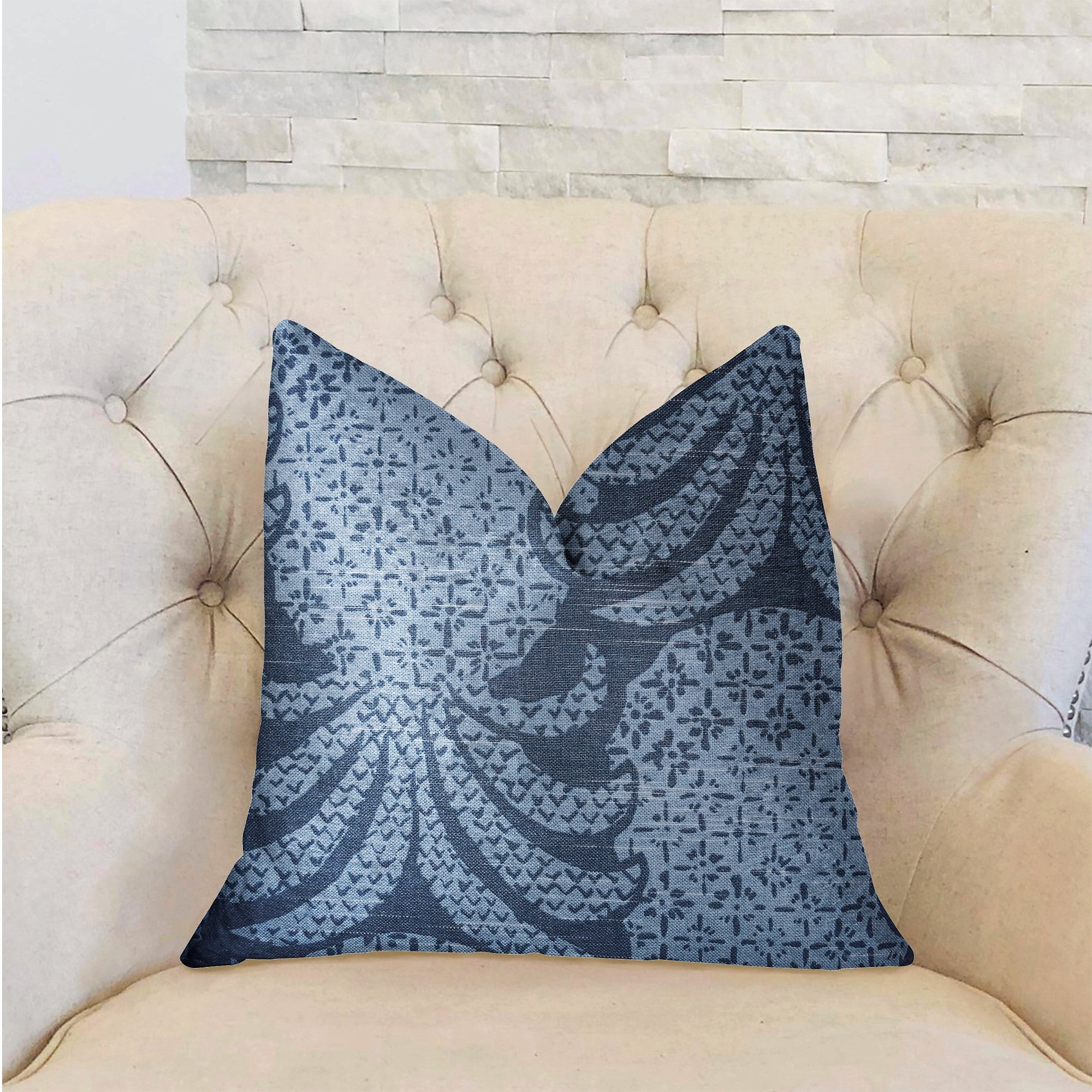 Pineapple Crush Blue and Black Luxury Throw Pillow-1