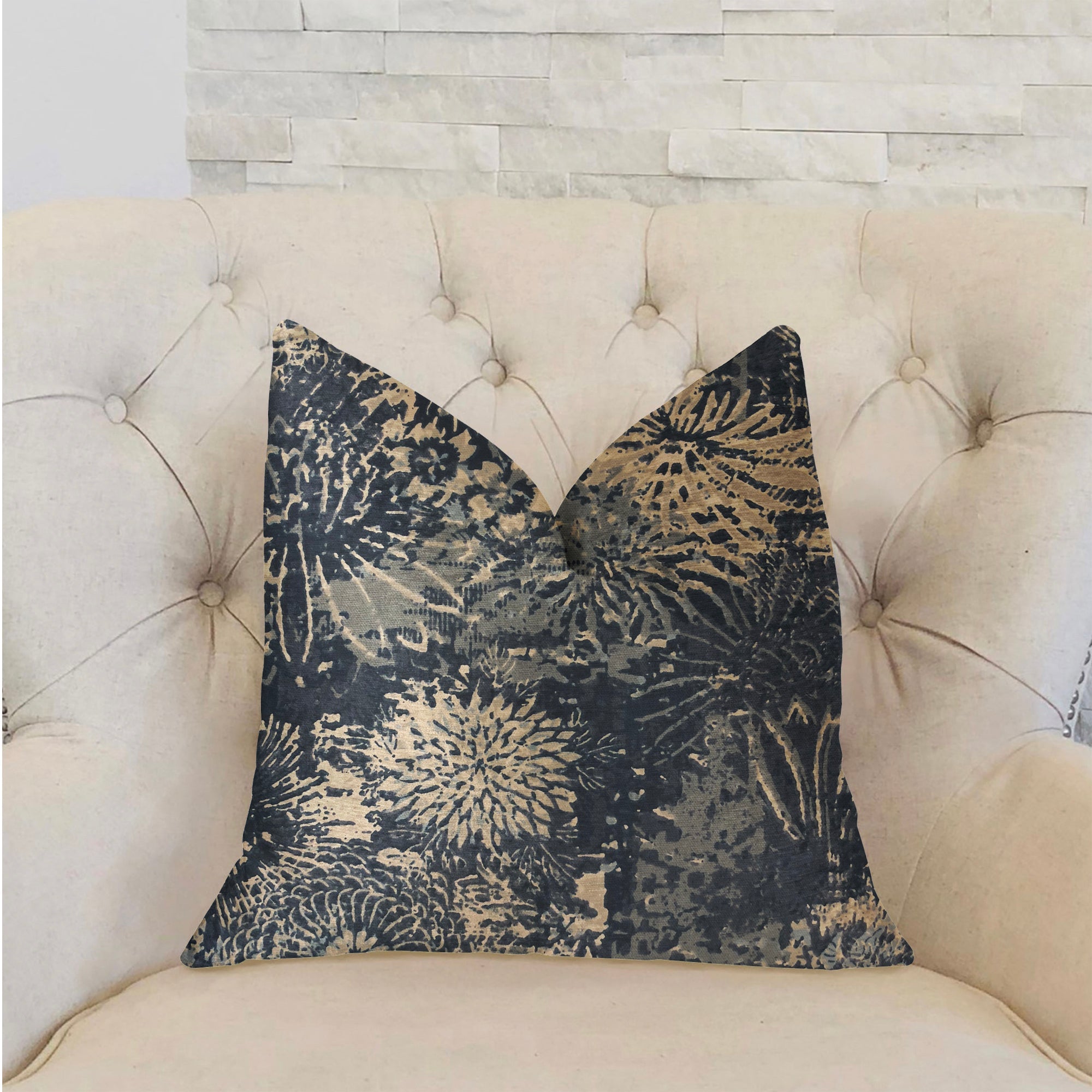 Lazuli Blue and Beige Luxury Throw Pillow-1