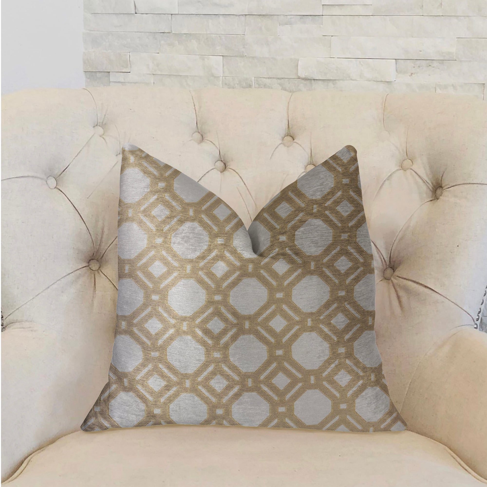 Medallion Eclipse Beige and Gray Luxury Throw Pillow-1