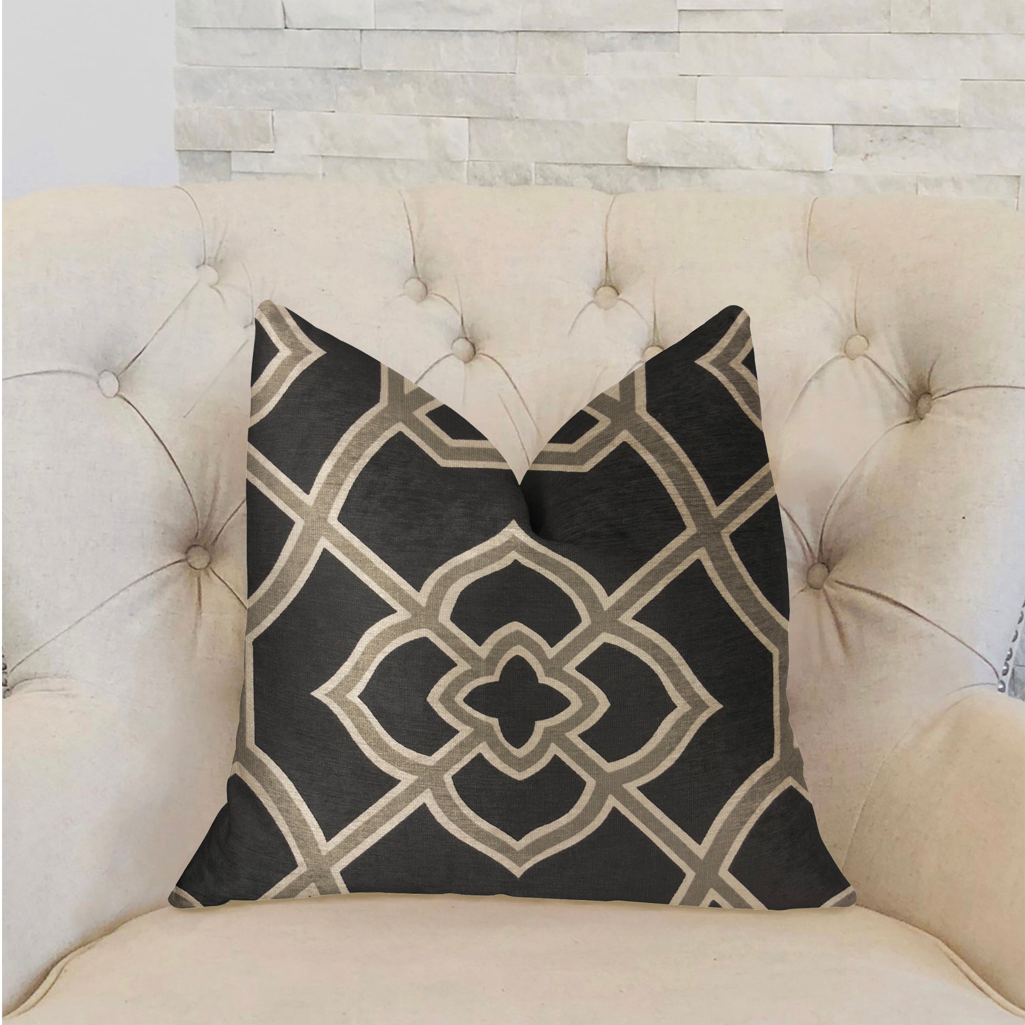 Terra Bell Black and Beige Luxury Throw Pillow-1