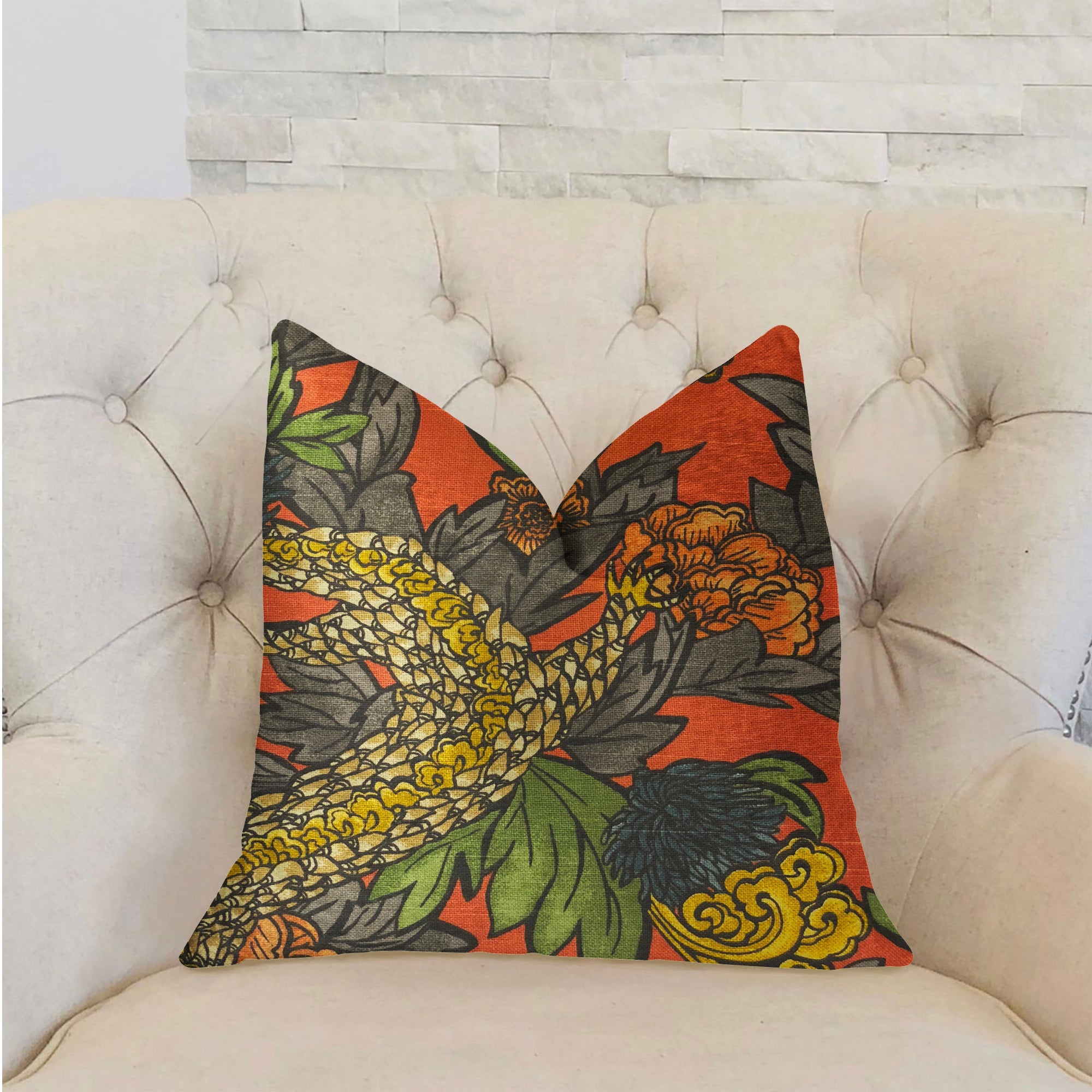 Amaryllis Dragon Multicolor Luxury Throw Pillow-1