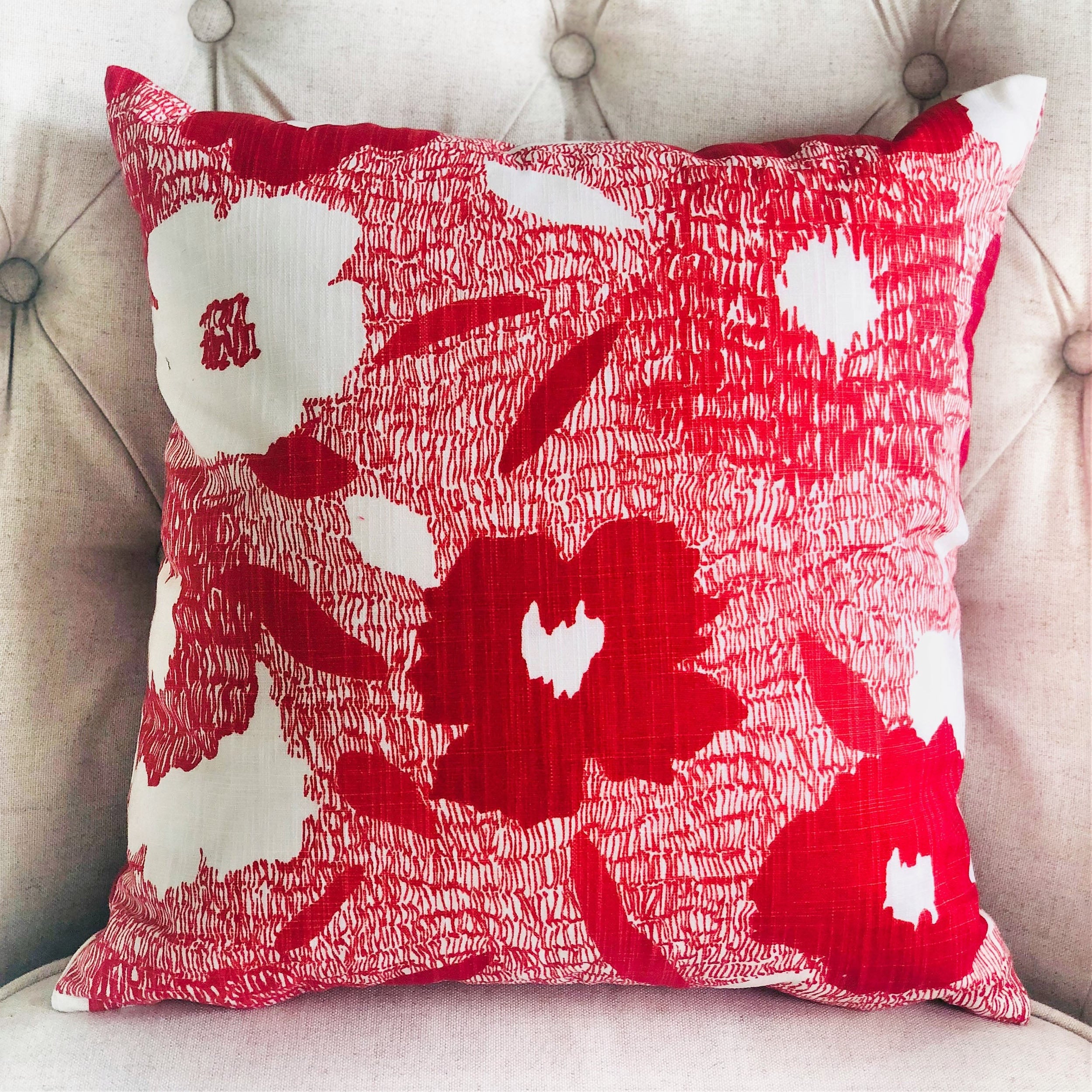 Hibiscus Red and Beige Luxury Throw Pillow-1