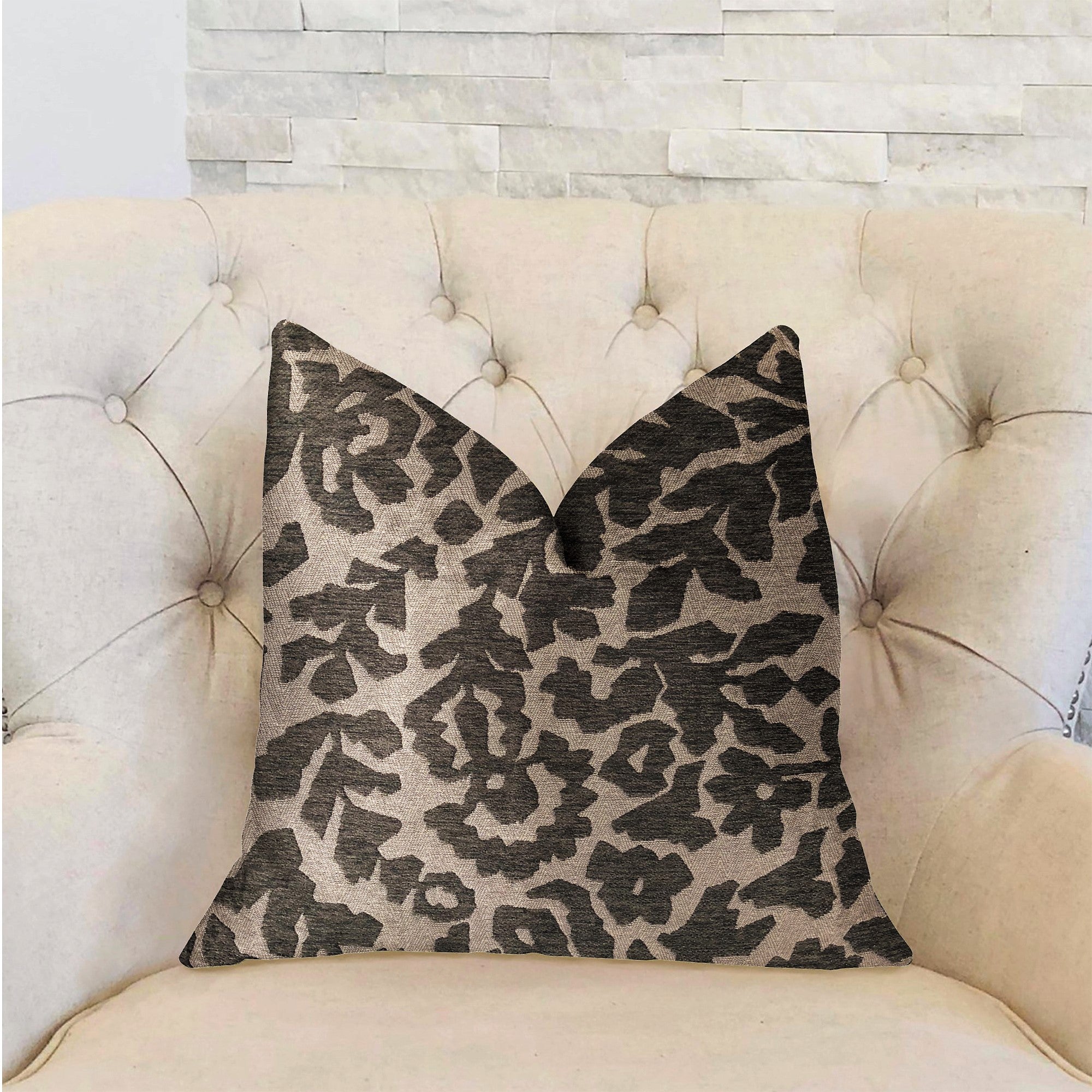 Lustrous Leaves Gray Luxury Throw Pillow-1