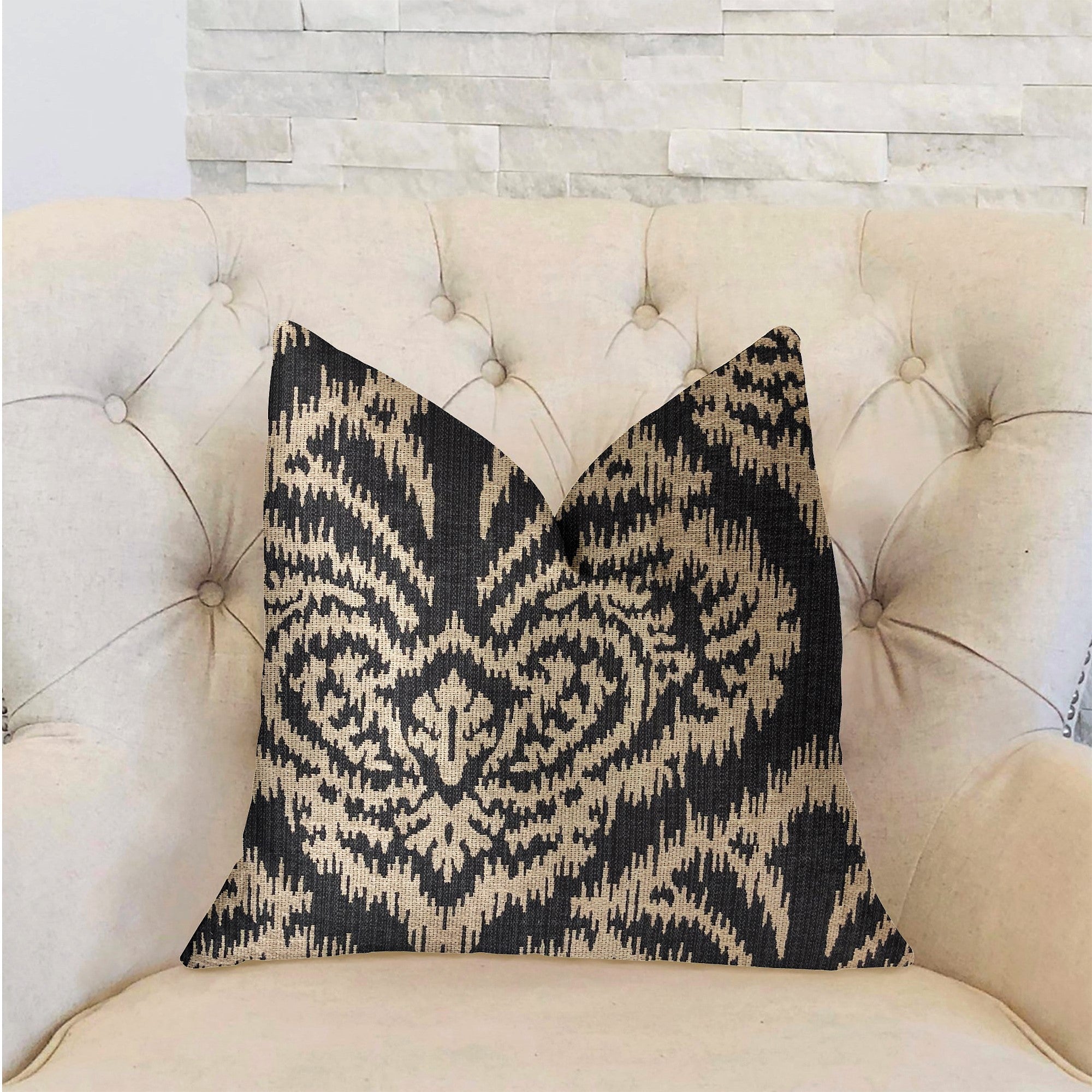 Floral Fantasy Black and Beige Luxury Throw Pillow-1