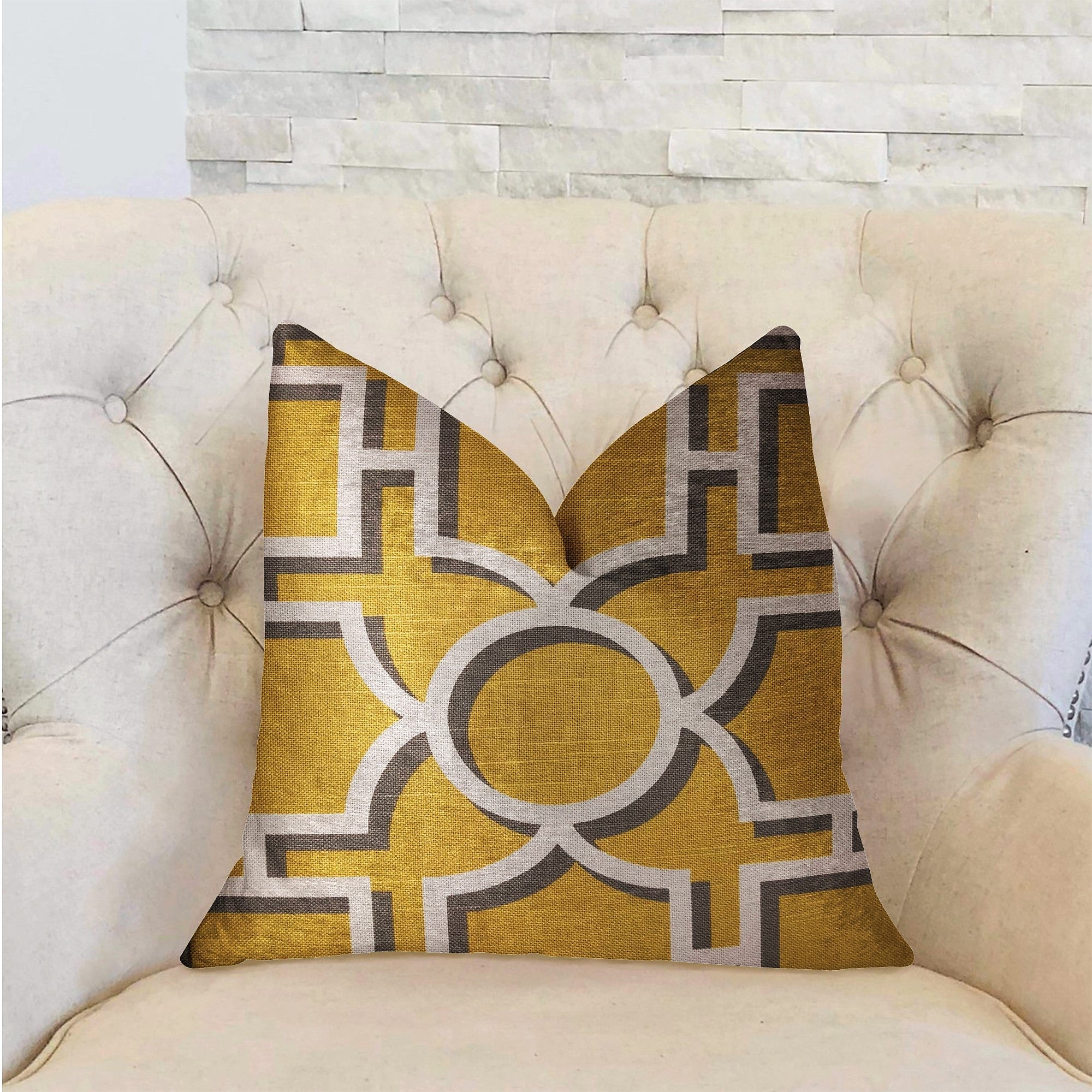 Crane Enclave Yellow, Beige and Gray Luxury Throw Pillow-1