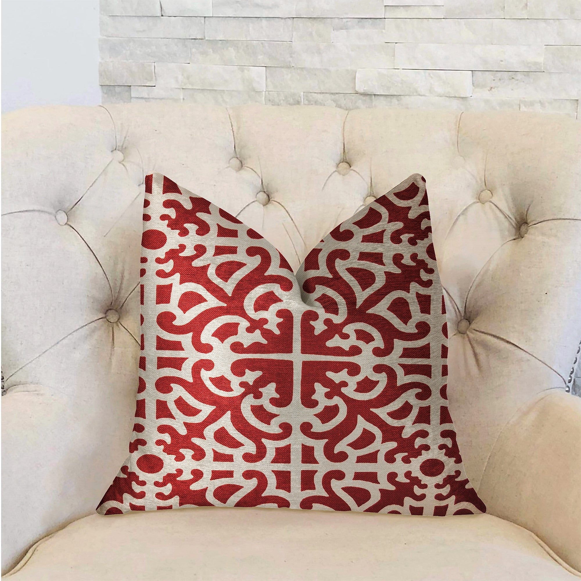 Red Romance Red and Beige Luxury Throw Pillow-1