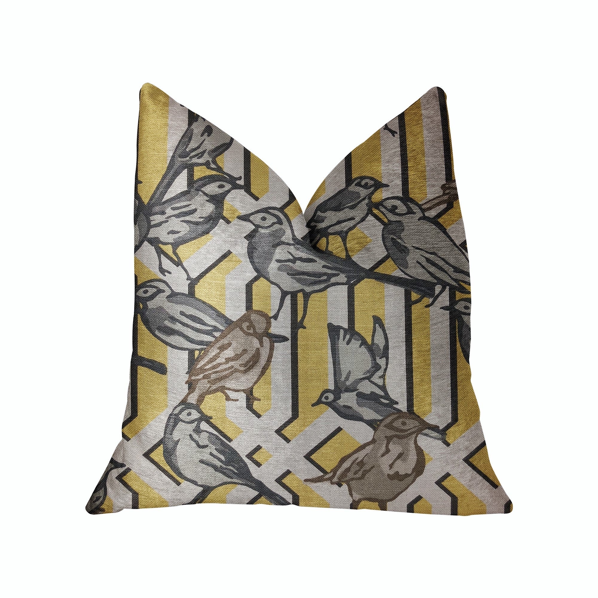 Song Bird Gardens Yellow, Beige and Gray Luxury Throw Pillow-0