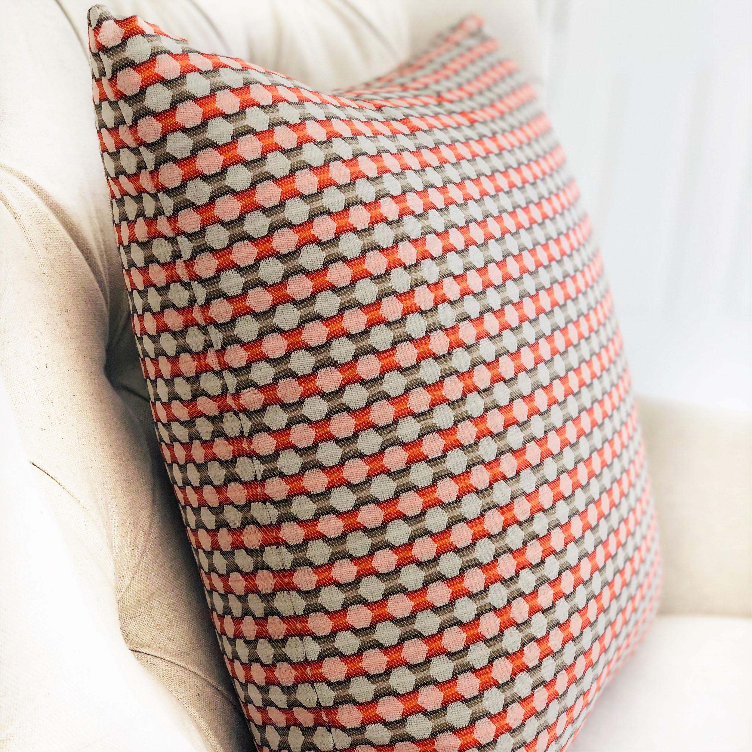 Sunny Cave Orange and Beige Luxury Throw Pillow-2