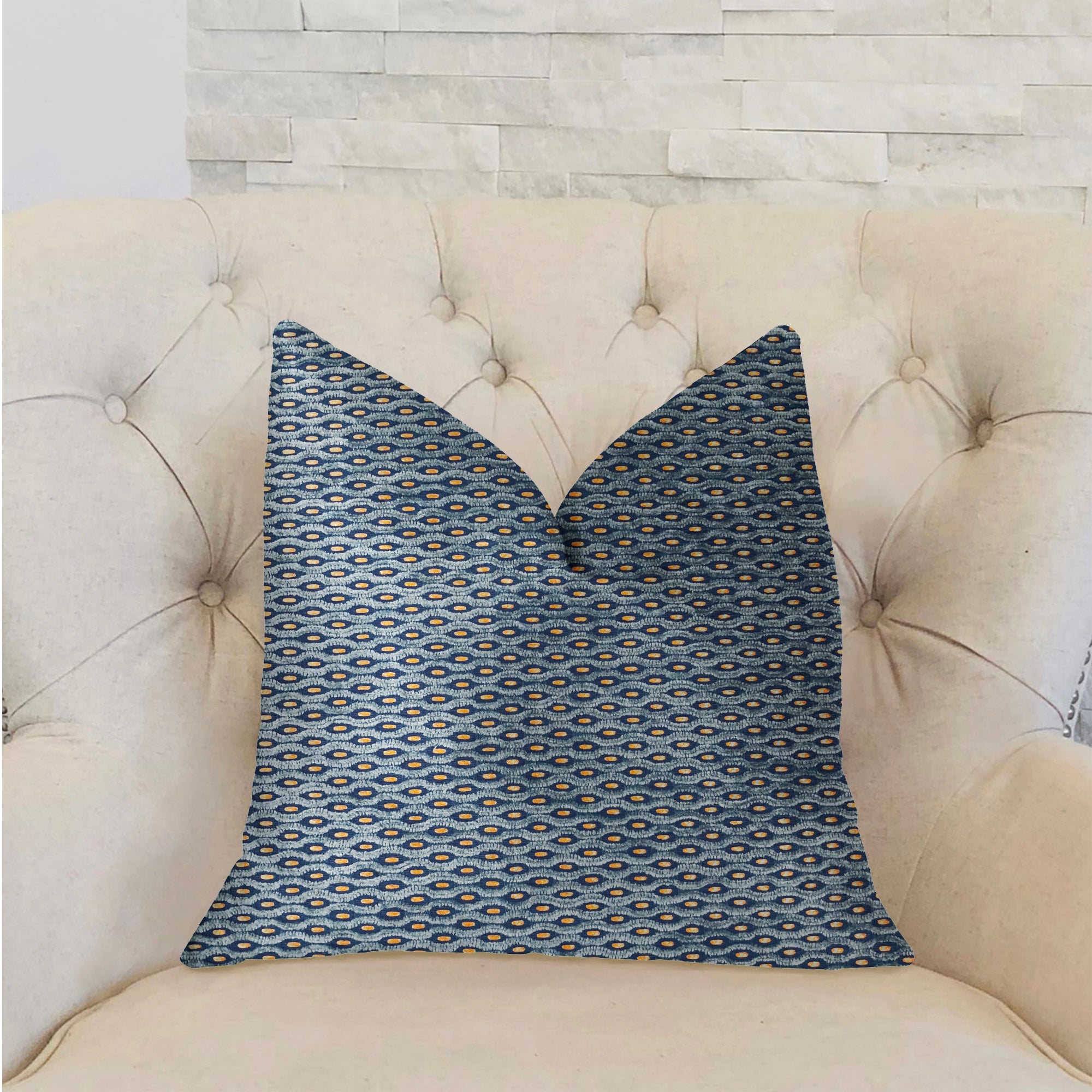 Teal Abyss Blue and Gold Luxury Throw Pillow-1