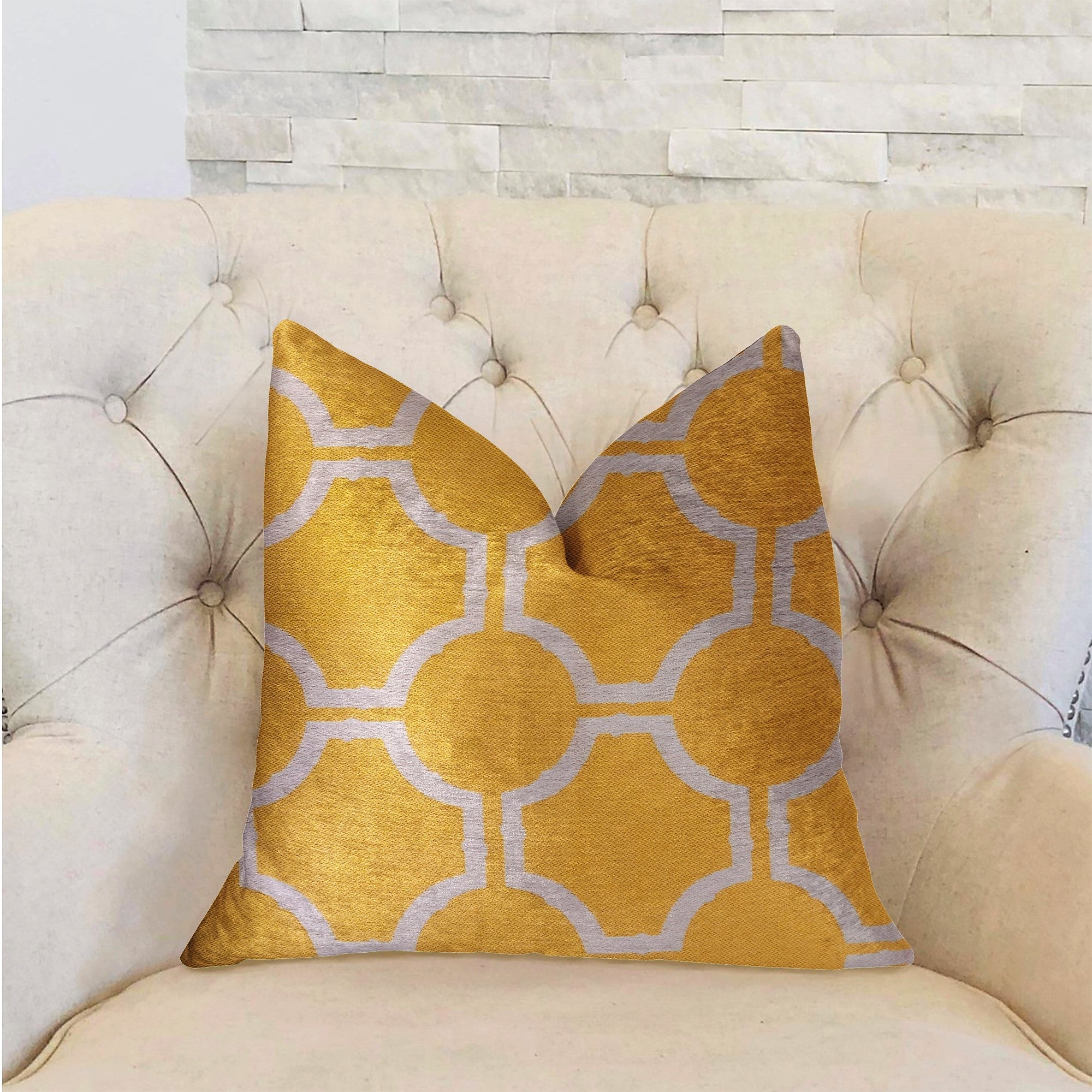 Honeycomb Yellow and Beige Luxury Throw Pillow-1