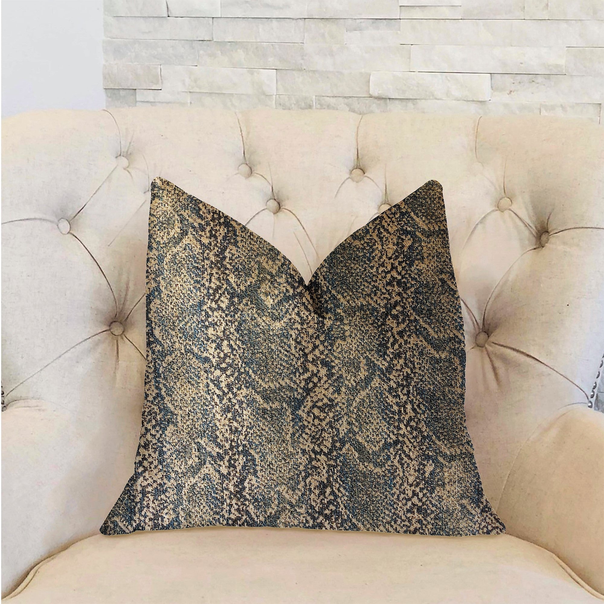 Exotic Phantom  Blue and Gold Luxury Throw Pillow-1