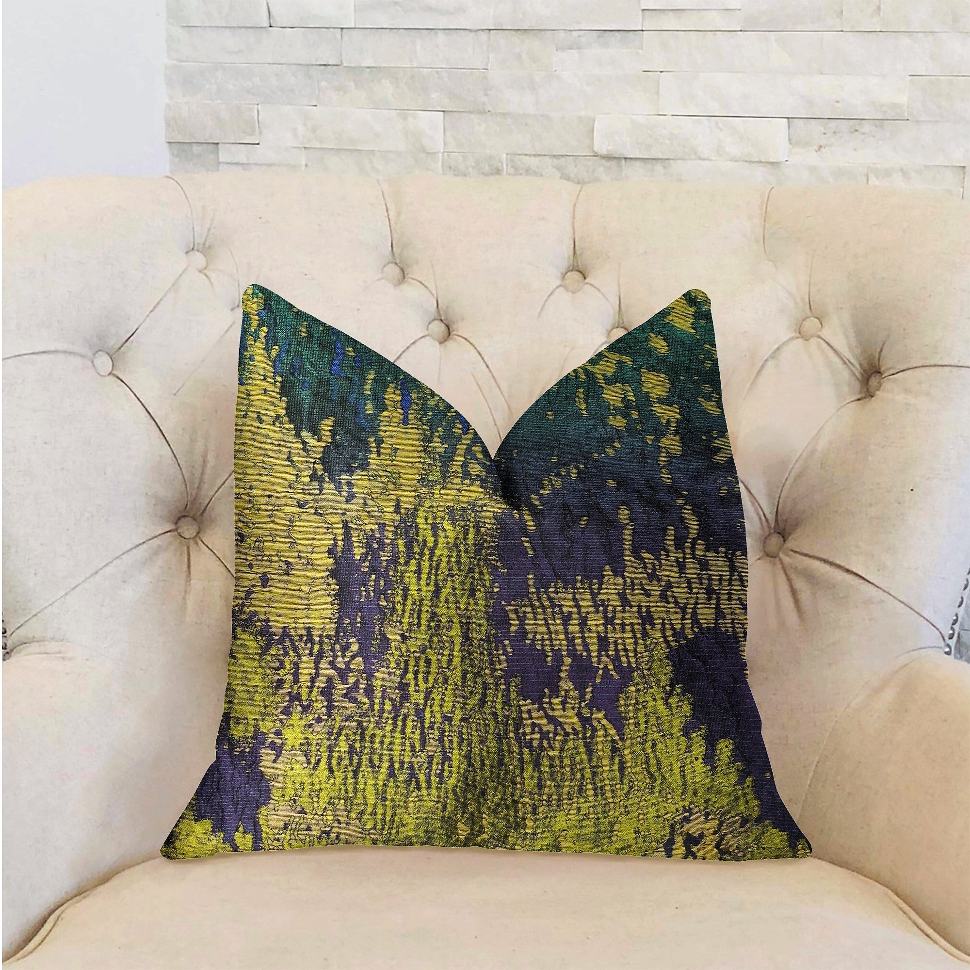 Emerald Rainforest Green, Yellow and Blue Luxury Throw Pillow-1