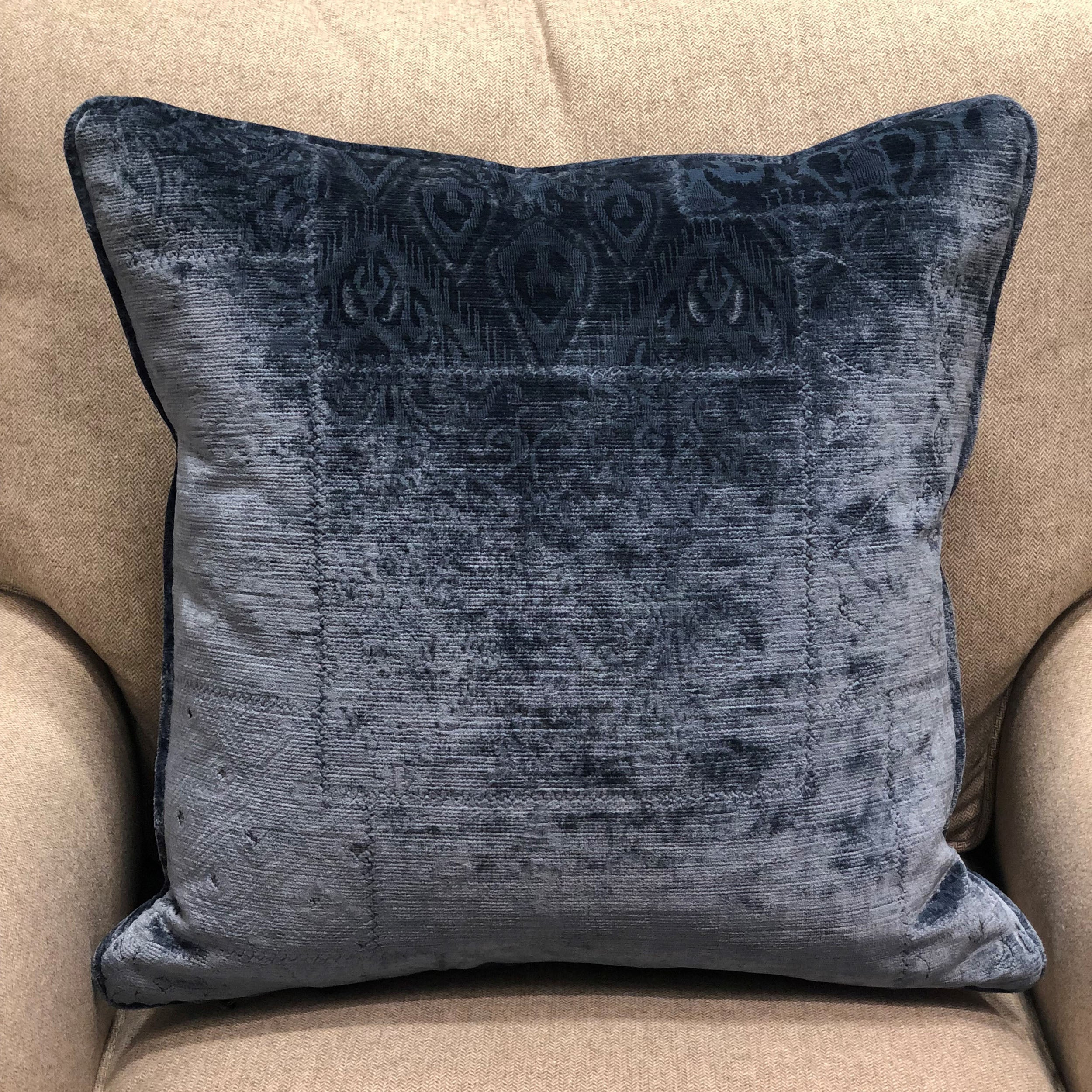 Bleu Velour Blue Luxury Throw Pillow-1