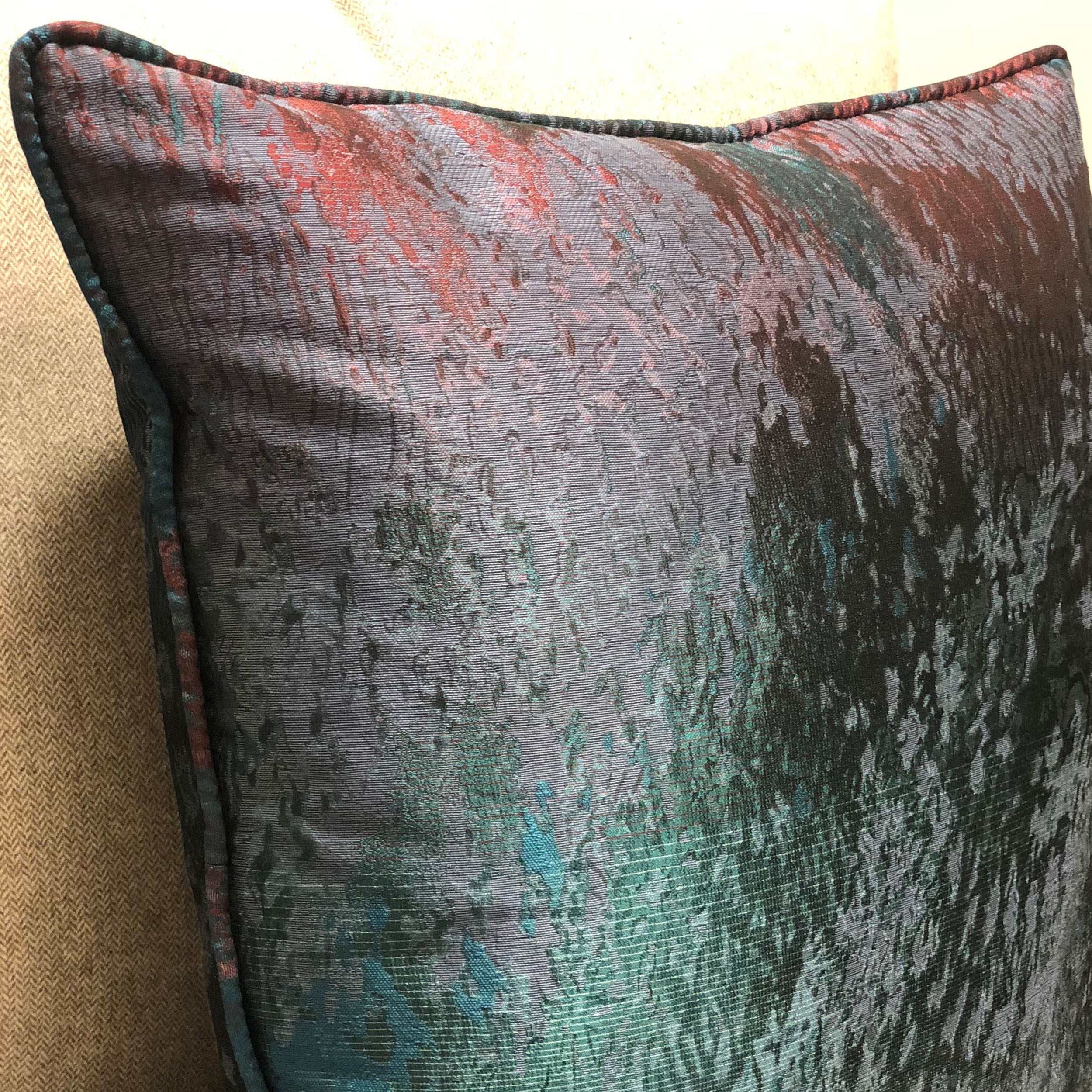 Bleu Velour Blue, Green, Red Luxury Throw Pillow-2