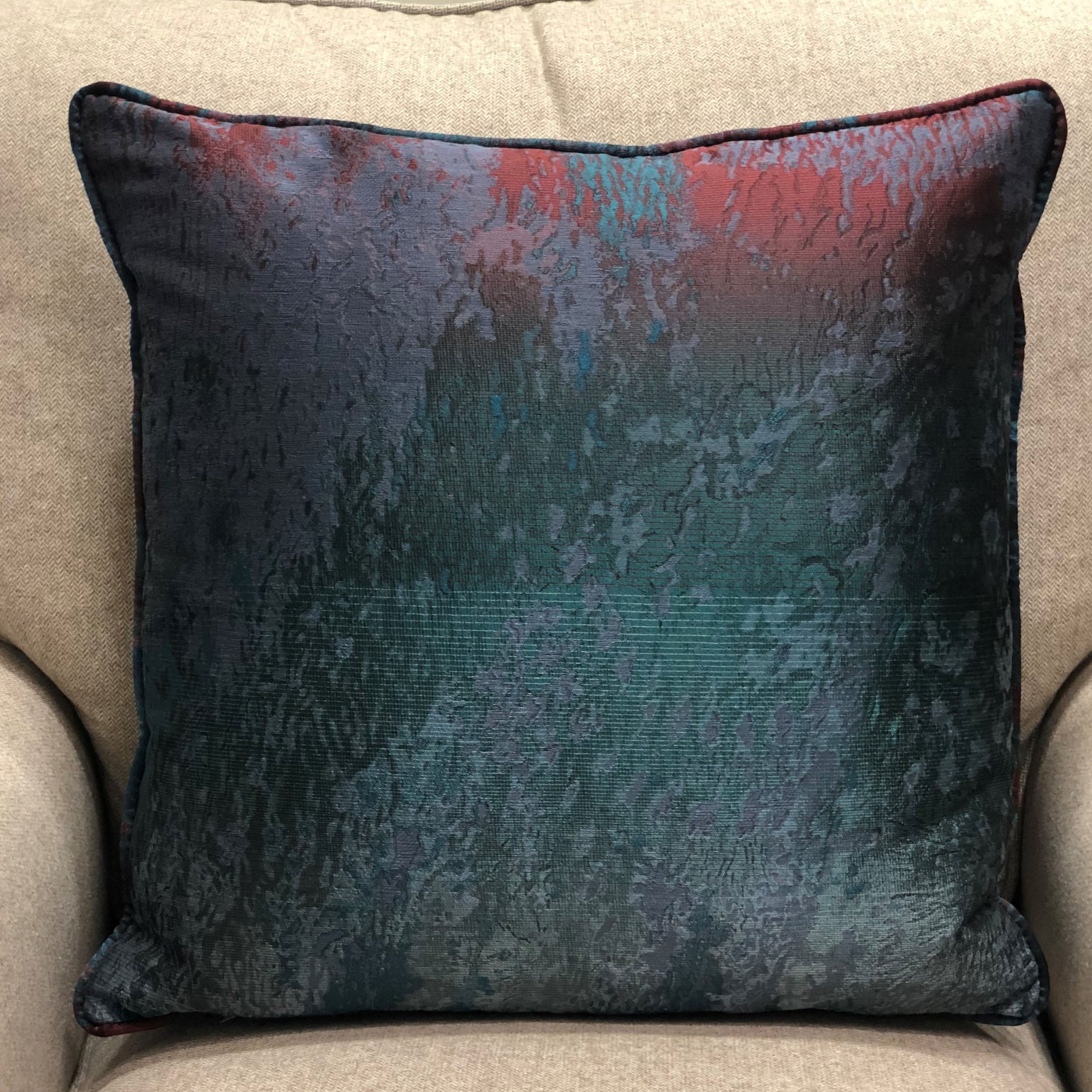 Bleu Velour Blue, Green, Red Luxury Throw Pillow-1