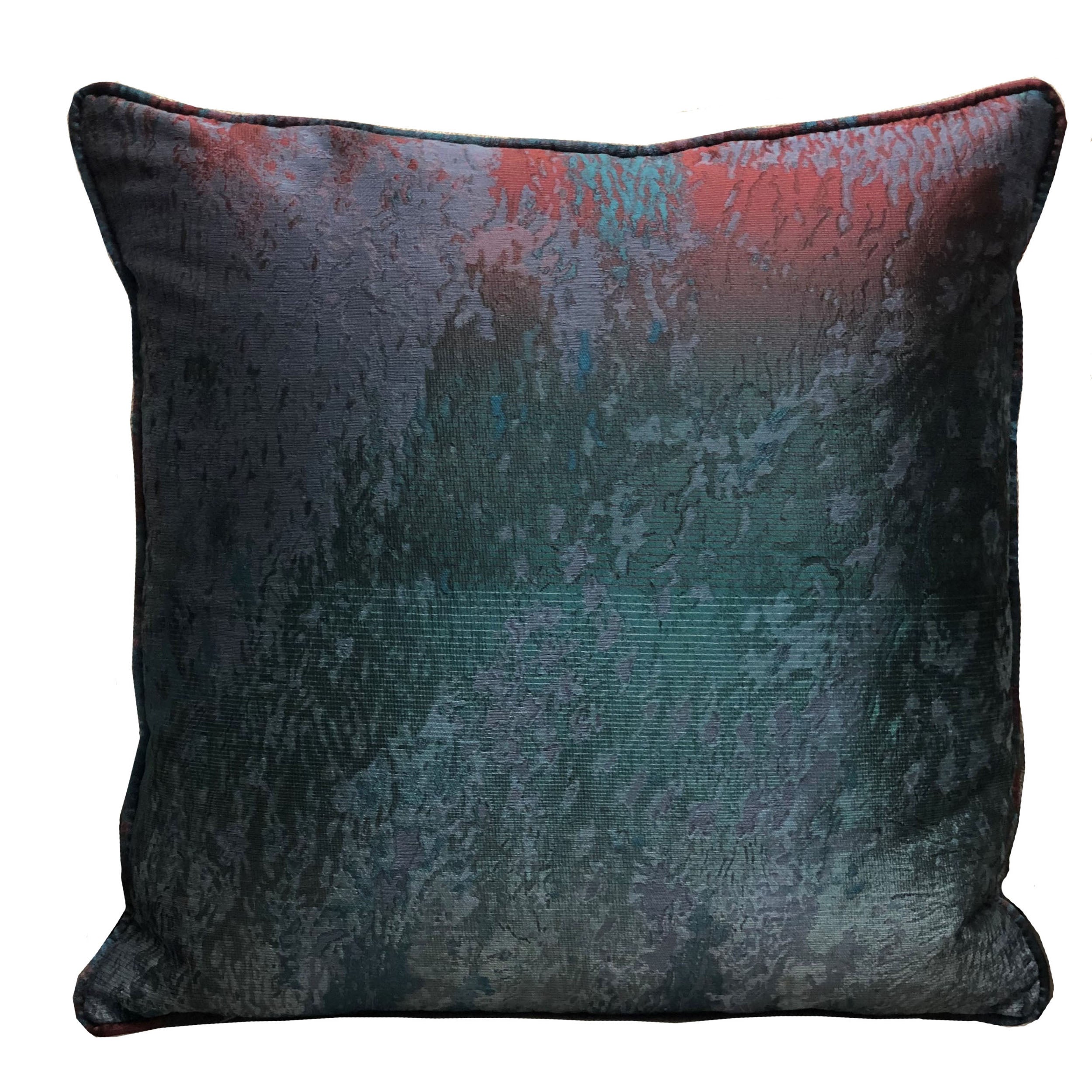 Bleu Velour Blue, Green, Red Luxury Throw Pillow-0