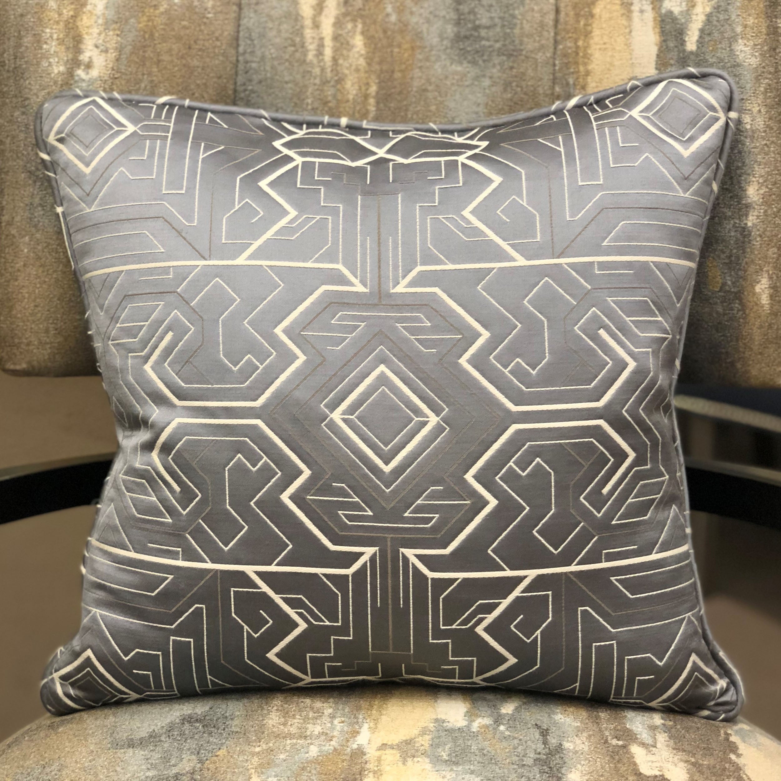 Daria Moss Silver Geometric Luxury Throw Pillow-1